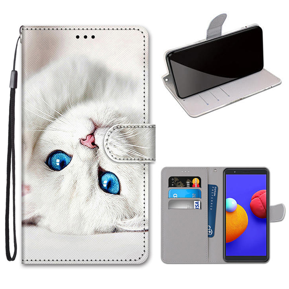 

Printing Skin Cross Texture Leather Cover with Strap for Samsung Galaxy A01 Core - White Cat, Galaxy A01 Core
