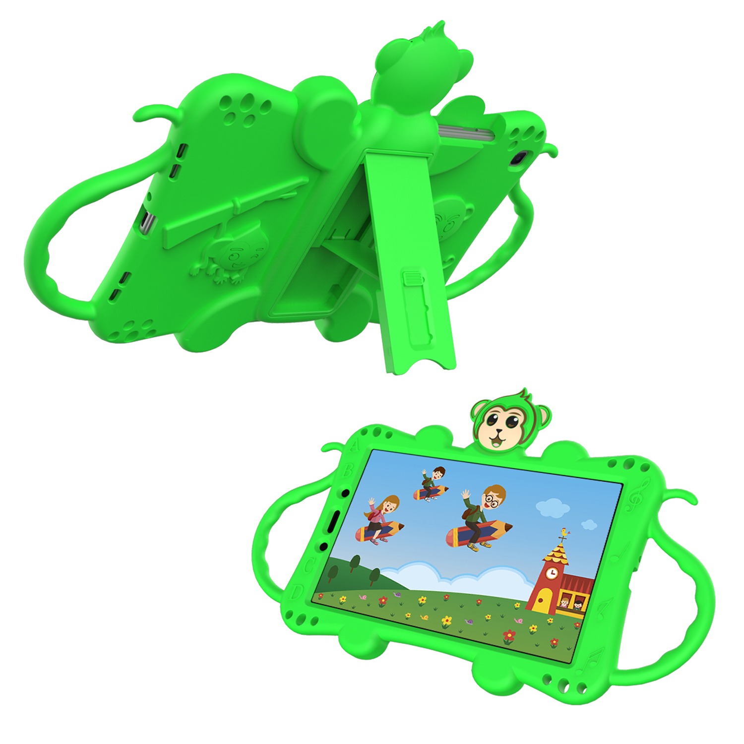

Monkey Style Silicone Kickstand Tablet Cover with Shoulder Strap for Samsung Galaxy Tab A 8.0 Wi-Fi (2019) SM-T290 - Green, Galaxy Tab A 8.0 (2019)