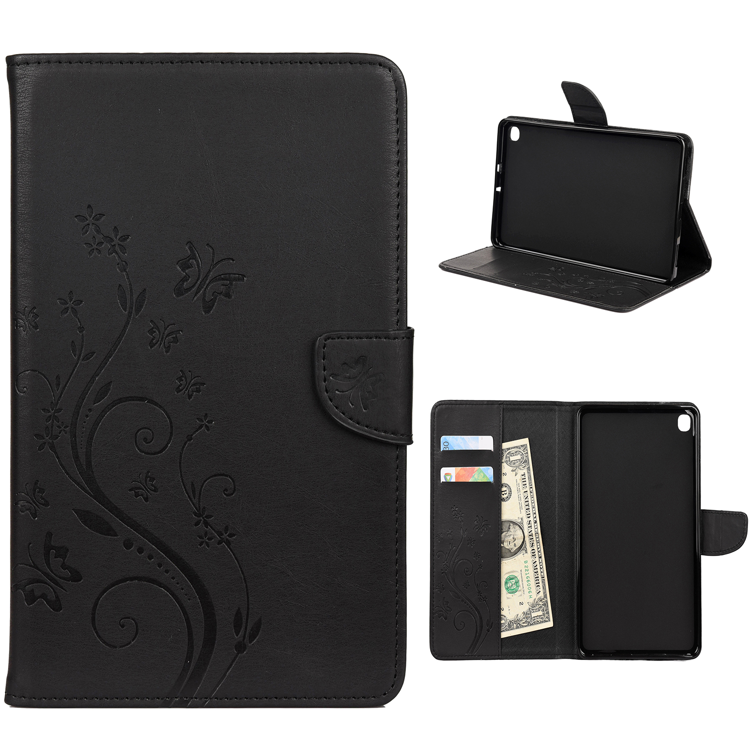 

Butterfly Flowers Imprinted Leather Tablet Shell for Samsung Galaxy Tab A 8.4 (2020) - Black, Galaxy Tab A 8.4 (2020)