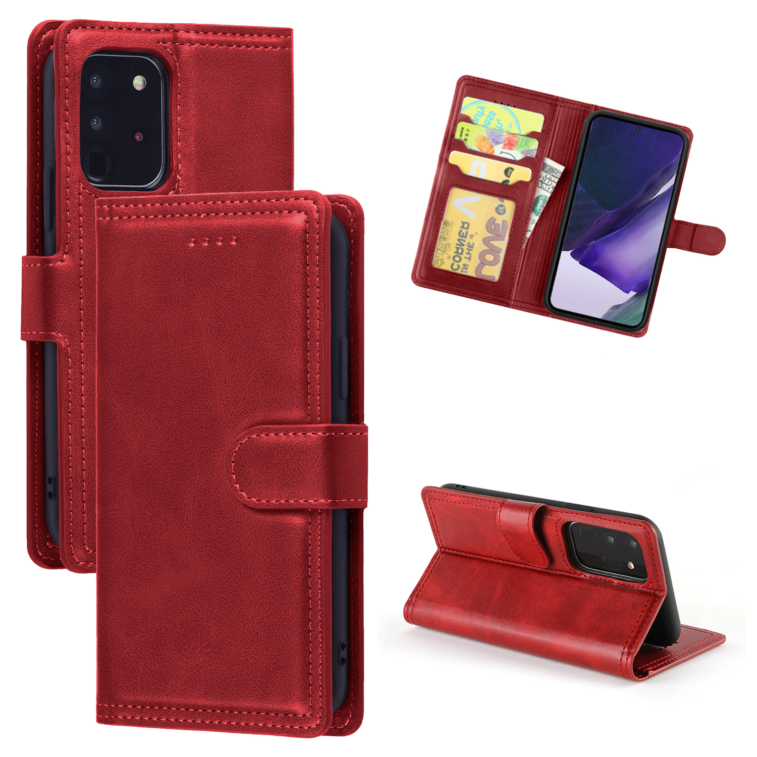 

Leather Stand Case with Card Slots for Samsung Galaxy Note20 Ultra/Note20 Ultra 5G - Red, Galaxy Note20 Ultra