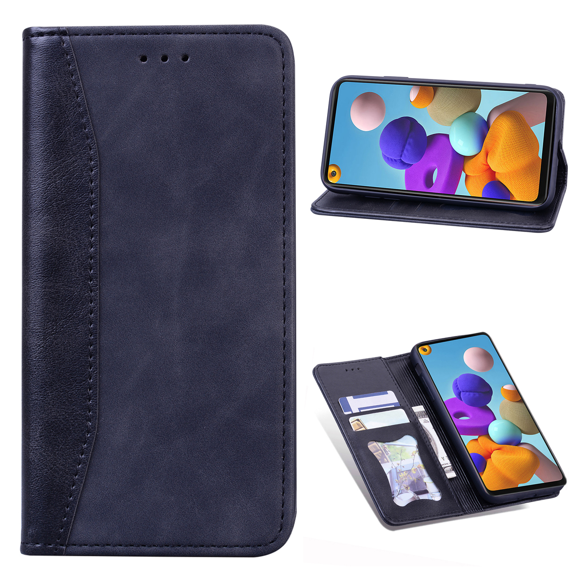 

Business Style Splicing Shell Auto-absorbed Leather Wallet Case for Samsung Galaxy A21s - Dark Blue, Galaxy A21s