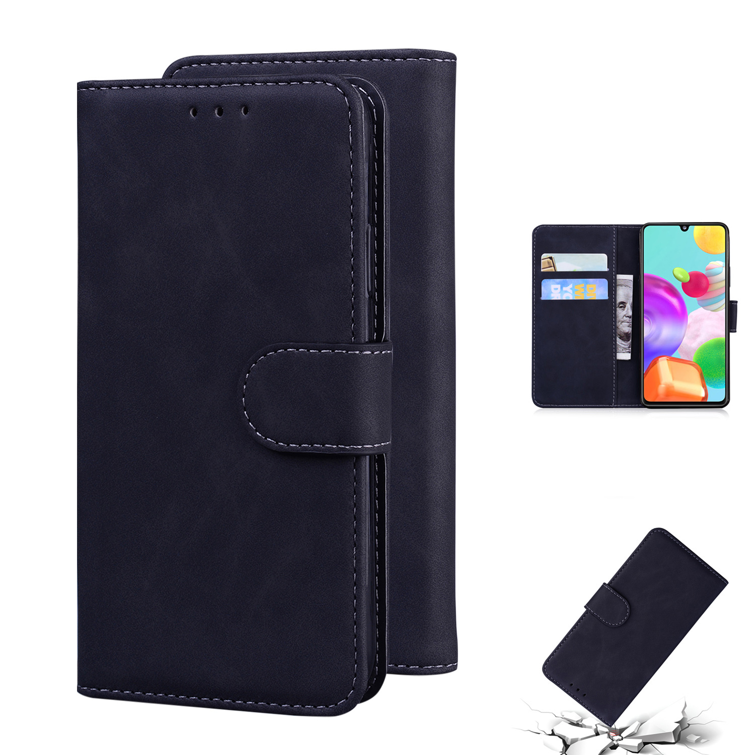 

Leather Wallet Stand Phone Case for Samsung Galaxy A41 (Global Version) - Black, Galaxy A41 (Global Version)