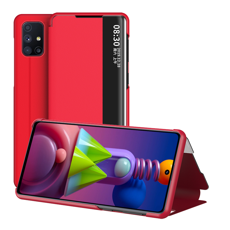 

View Window Flip Shell Leather Stand Protector Case for Samsung Galaxy M51 (Side Fingerprint) - Red, Galaxy M51