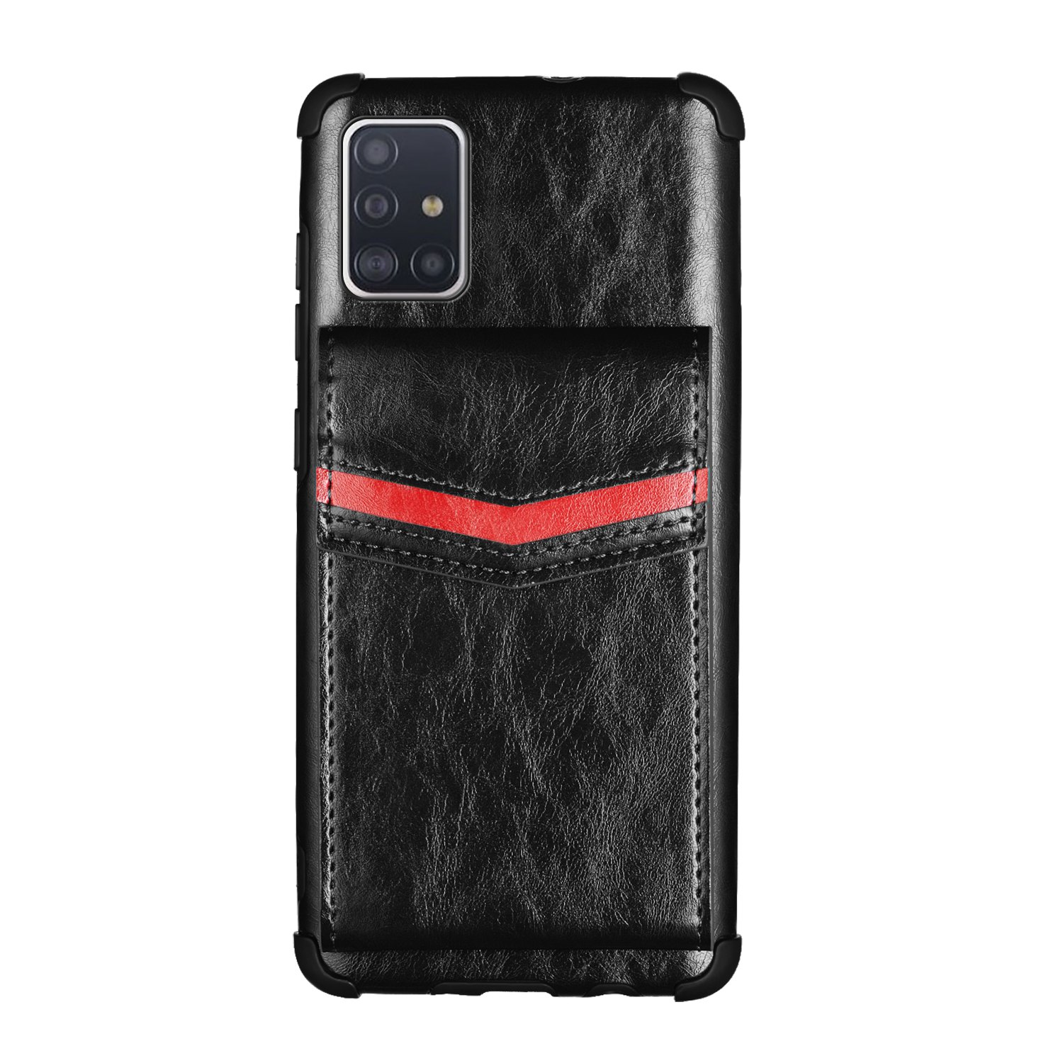 

Анти-осень PU Кожи + Раковина TPU С Слотами Для Карты Для Samsung Galaxy A71 SM-A715 - Чернить, Galaxy A71 4G