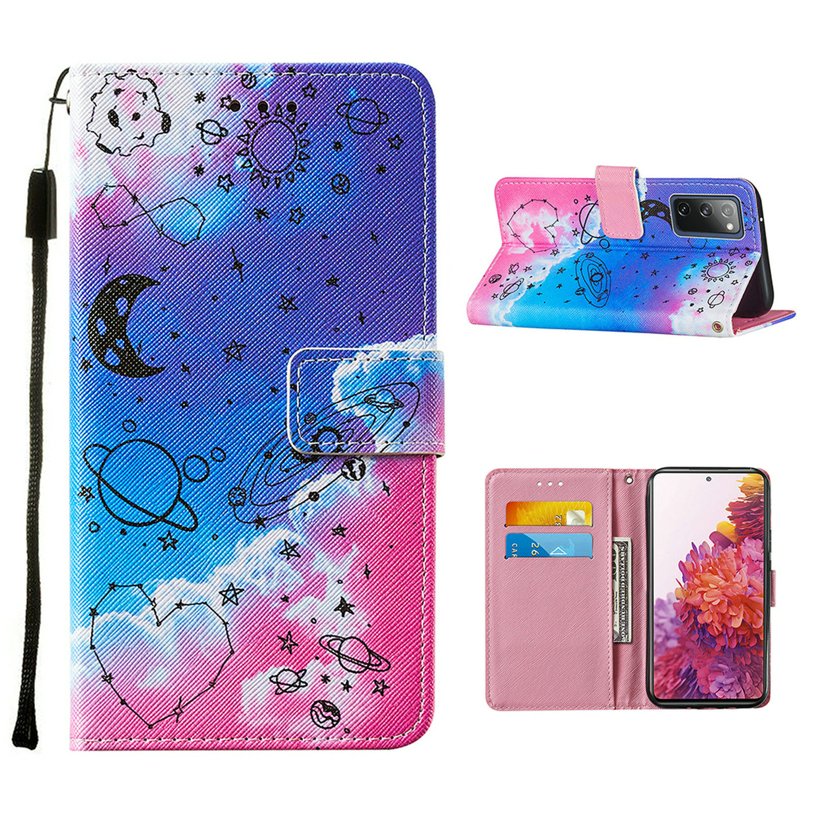 

Cross Texture Pattern Printing Flip Leather Wallet Stand Cover for Samsung Galaxy S20 FE/S20 Fan Edition/S20 FE 5G/S20 Fan Edition 5G - Heart and Planet, Galaxy S20 FE 5G