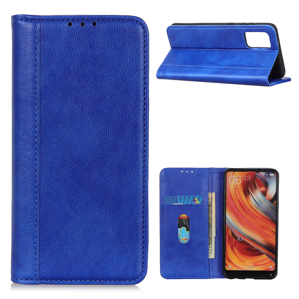 

Split Litchi Skin Leather Phone Cover Case for Samsung Galaxy M51 Side Fingerprint Version - Blue, Galaxy M51