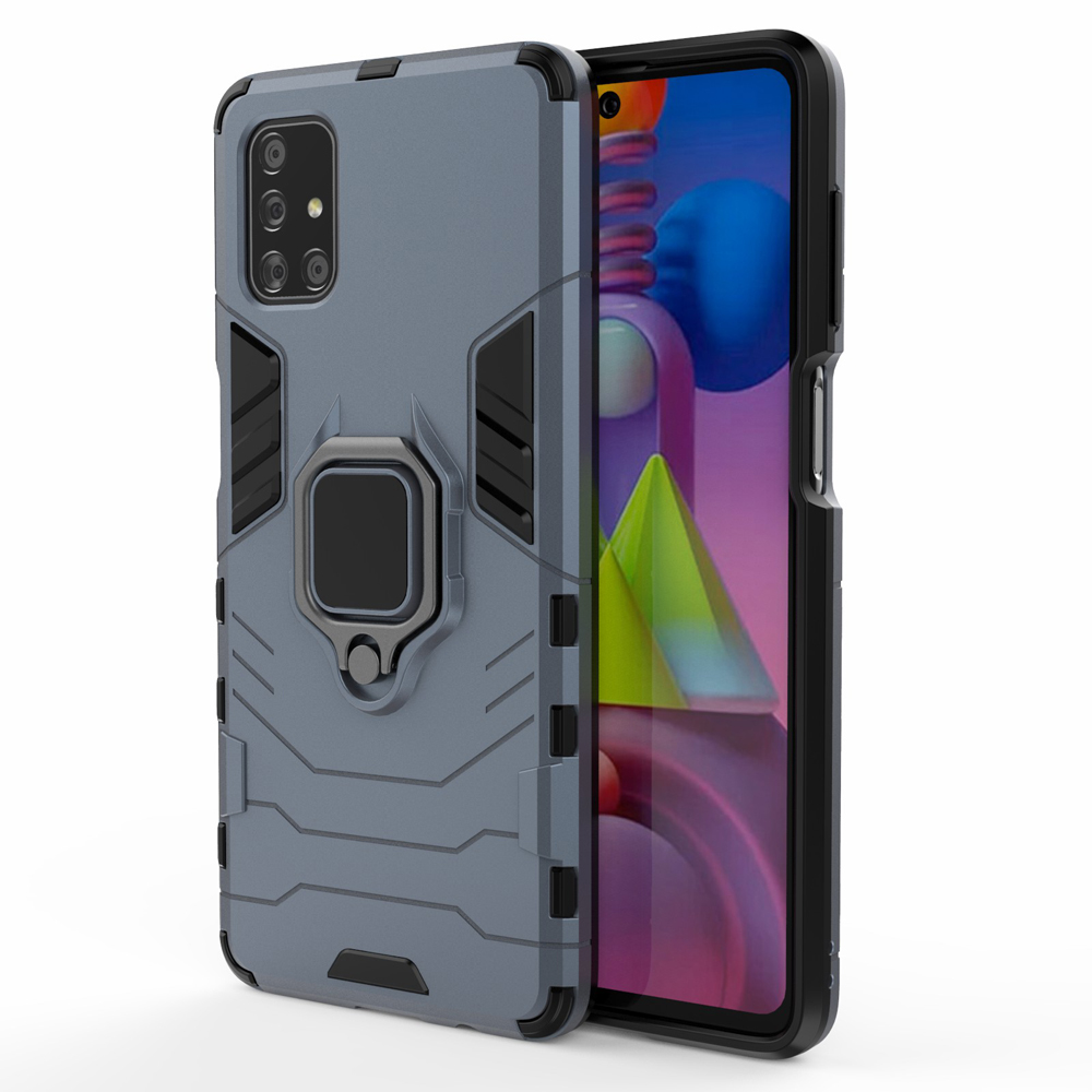 

PC TPU Hybrid Case for Samsung Galaxy M51 Cool Guard Ring Holder Kickstand Cover - Blue, Galaxy M51