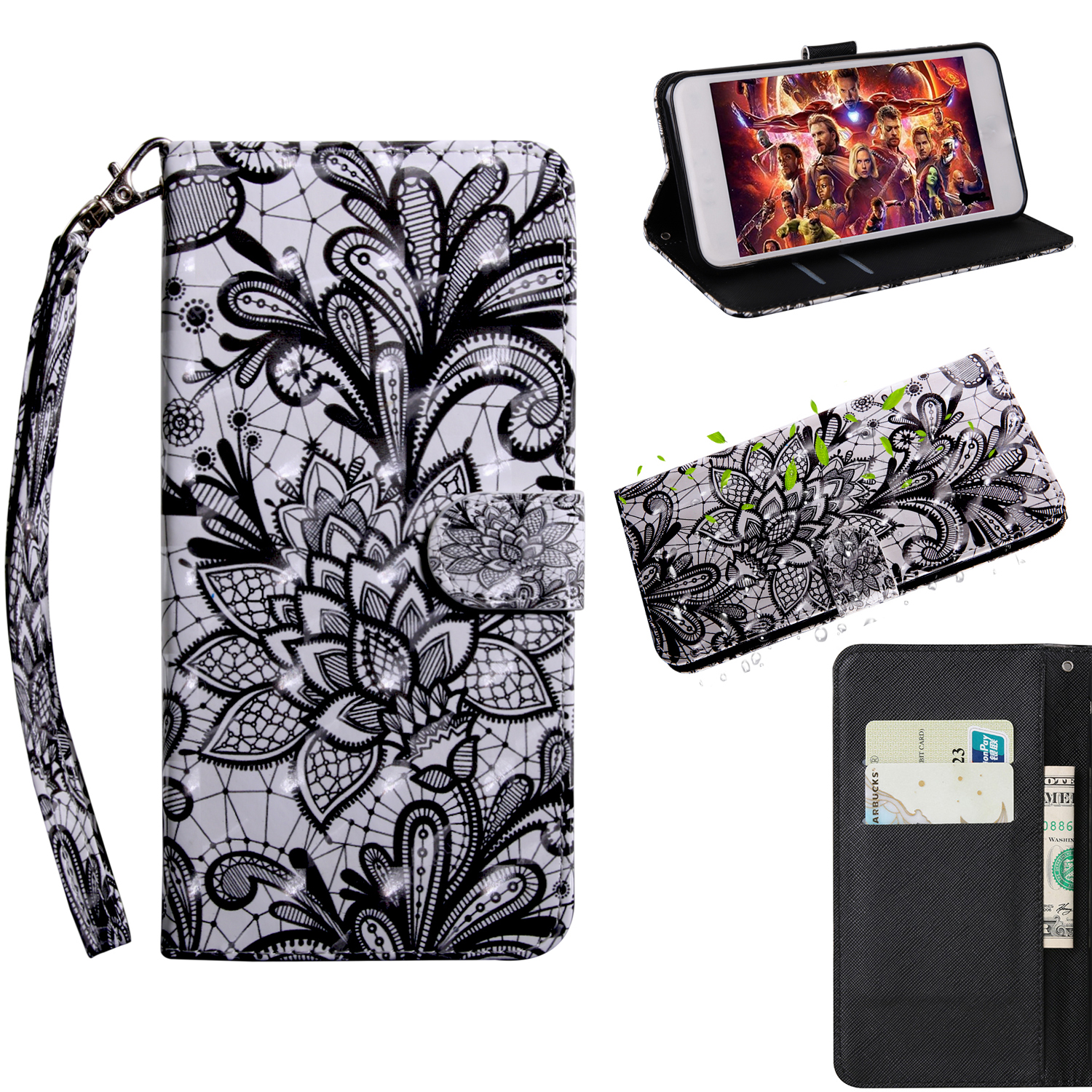 

Light Spot Decor Pattern Printing Wallet Stand Leather Shell with Strap for Samsung Galaxy M31s - Lace Flower, Galaxy M31s