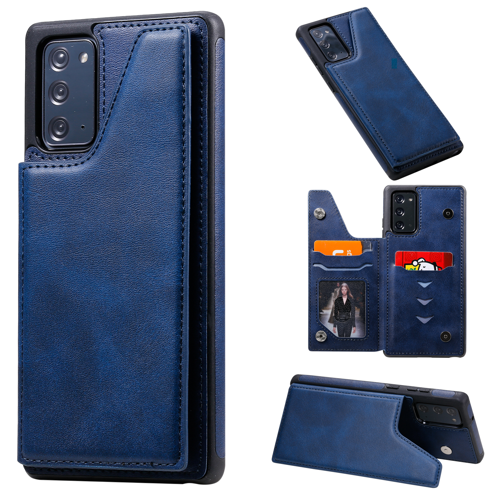 

Shockproof Leather Coated TPU Phone Protective Shell with Card Slots for Samsung Galaxy Note 20/Note 20 5G - Blue, Galaxy Note 20