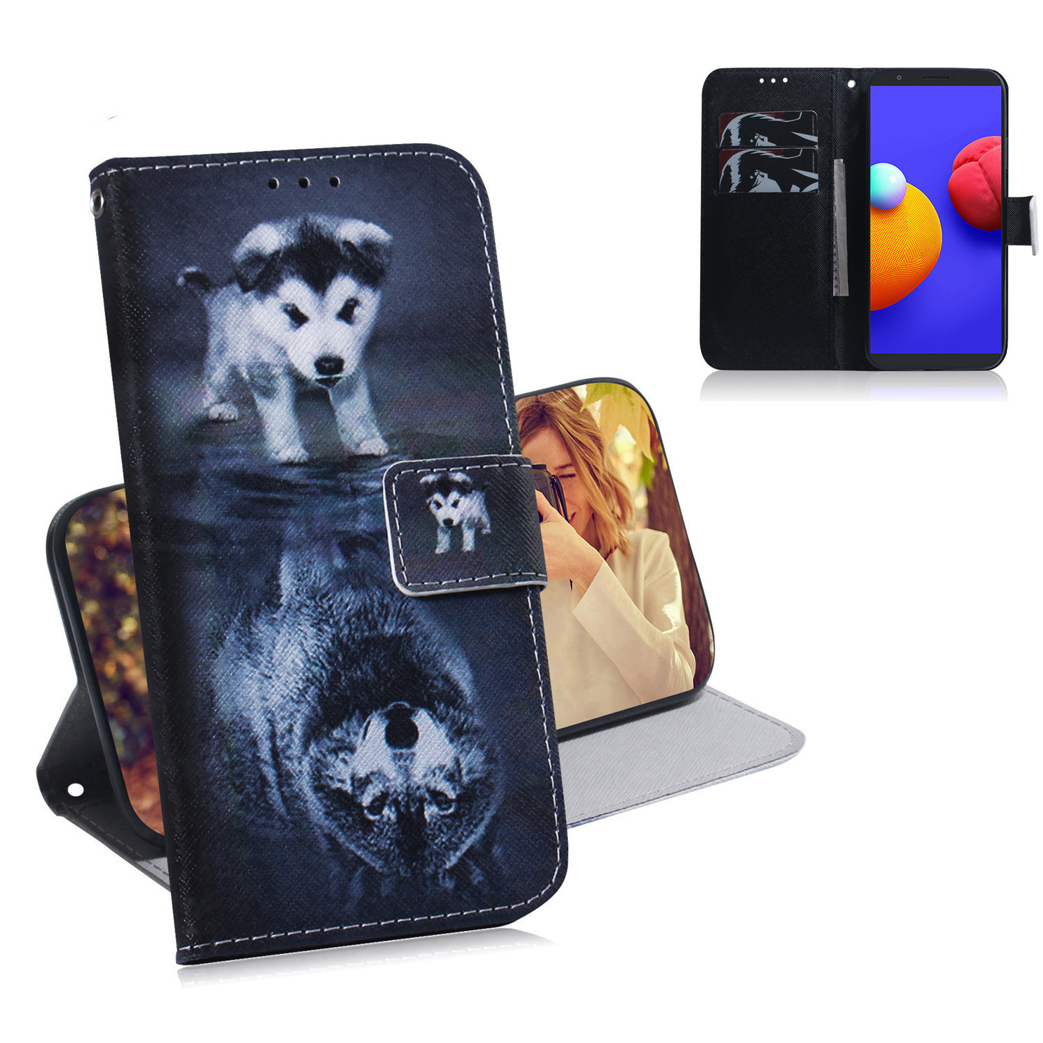 

Pattern Printing Wallet Leather Case for Samsung Galaxy A01 Core - Dog and Wolf, Galaxy A01 Core