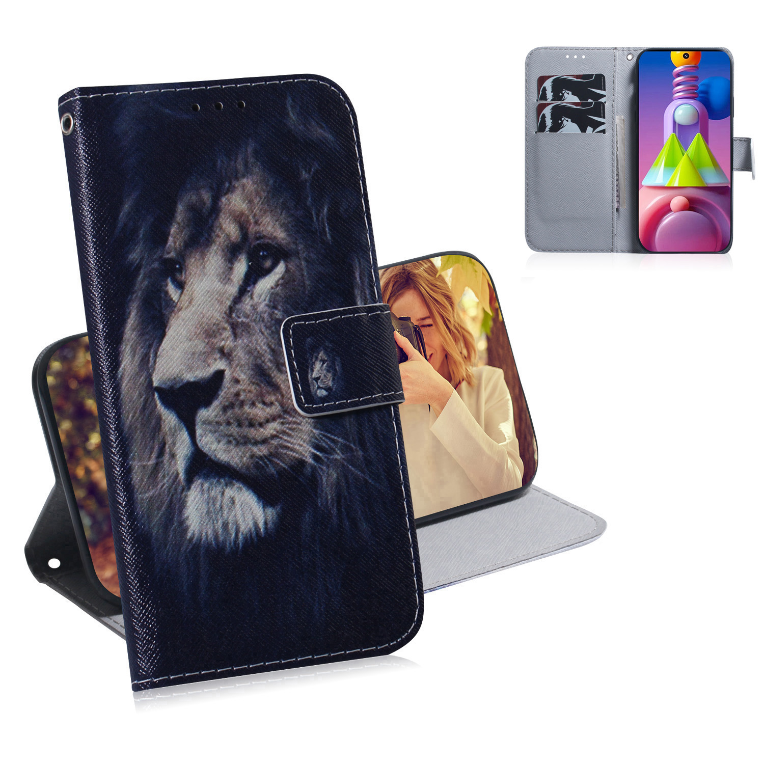 

Pattern Printing PU Leather Wallet Case for Samsung Galaxy M51 International Edition Shell - Lion, Galaxy M51