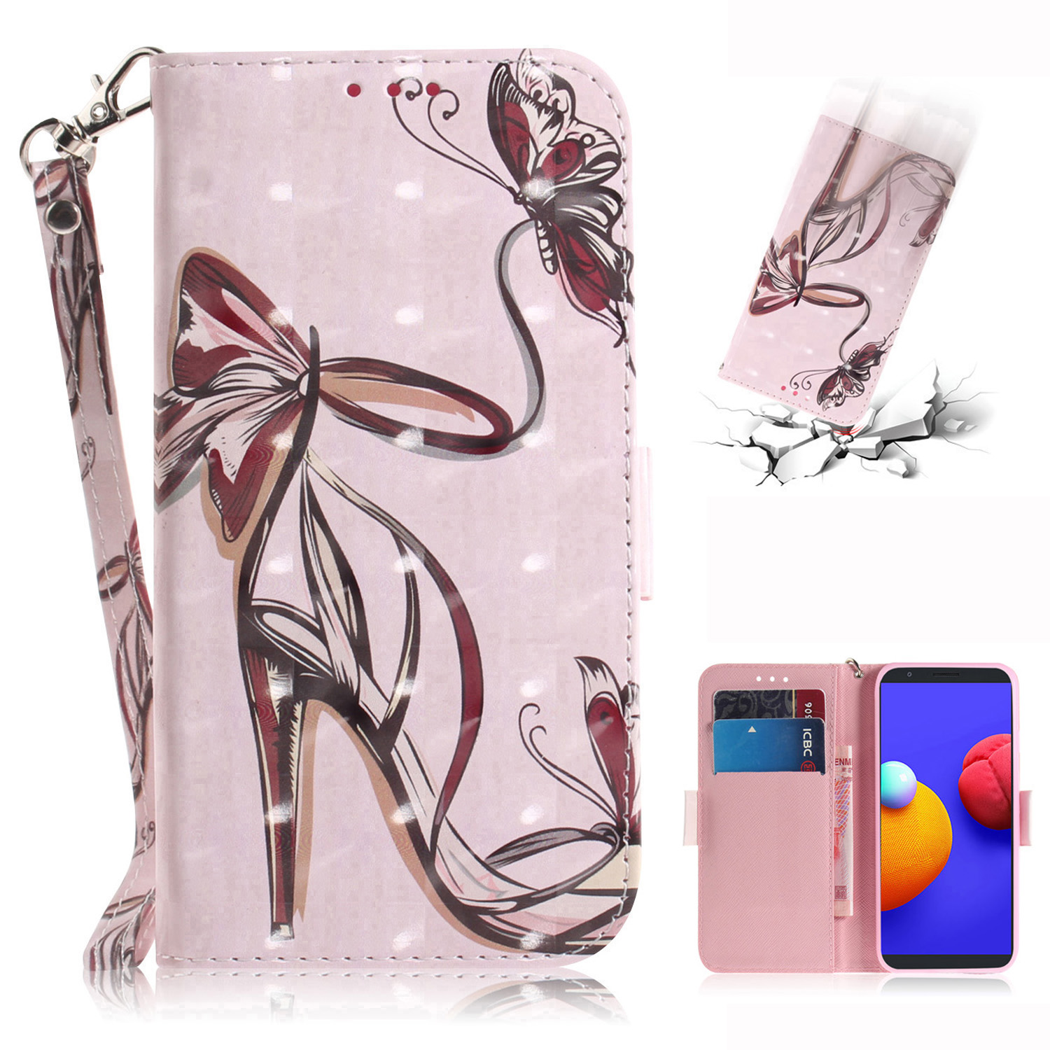 

Light Spot Decor Pattern Printing Wallet Stand Leather Phone Cover with Strap for Samsung Galaxy A01 Core - High heels, Galaxy A01 Core
