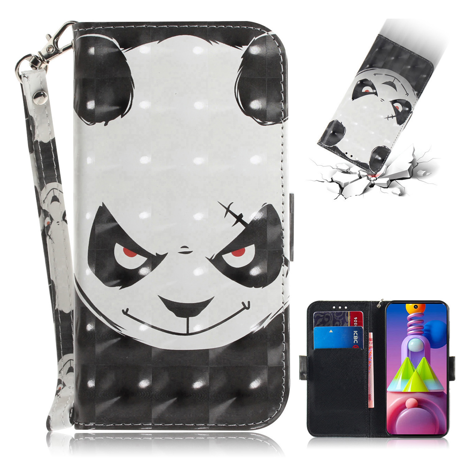 

Light Spot Decor Pattern Printing Wallet Stand Leather Phone Case with Strap for Samsung Galaxy M51 - Panda, Galaxy M51