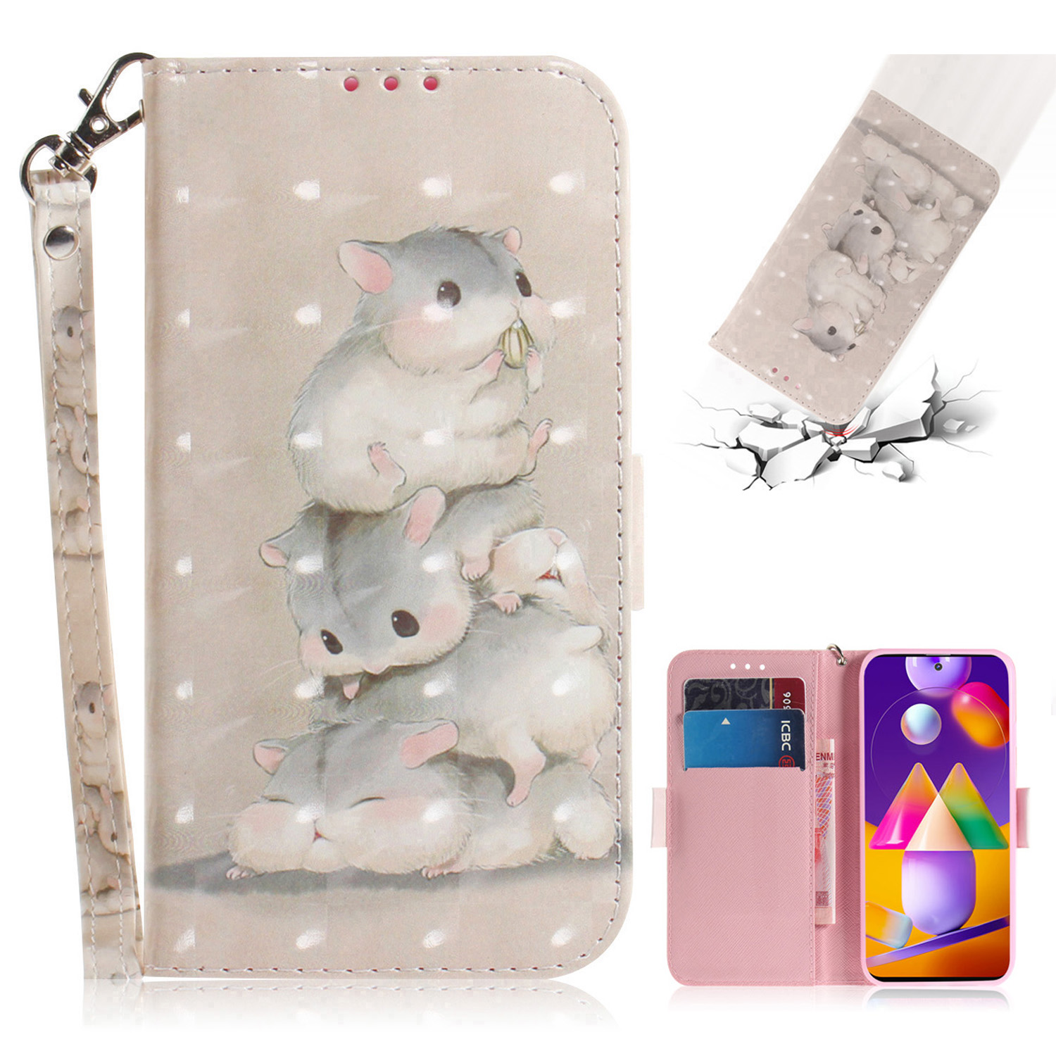 

Light Spot Decor Pattern Printing Wallet Stand Leather Phone Case with Strap for Samsung Galaxy M31s - Hamster, Galaxy M31s