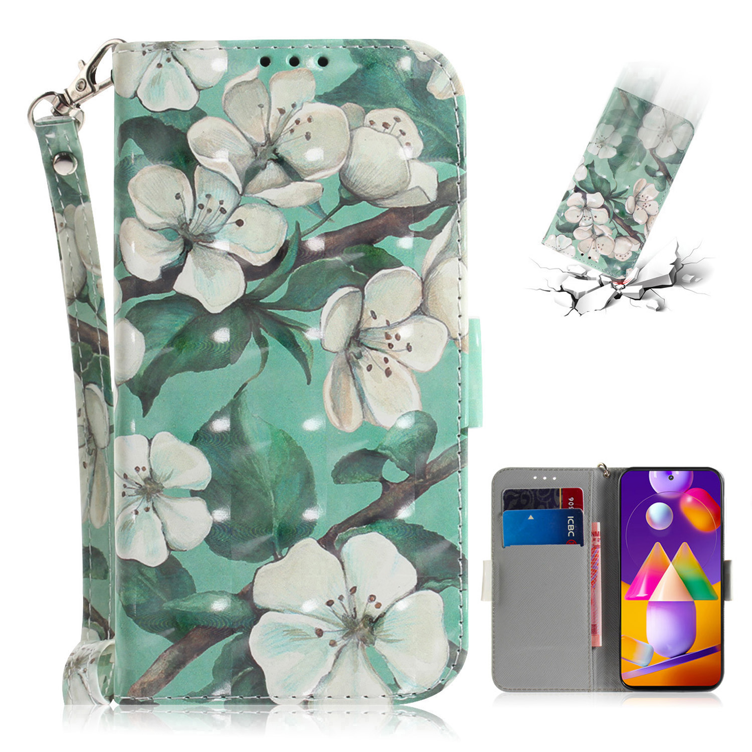 

Light Spot Decor Pattern Printing Wallet Stand Leather Phone Case with Strap for Samsung Galaxy M31s - Flower, Galaxy M31s