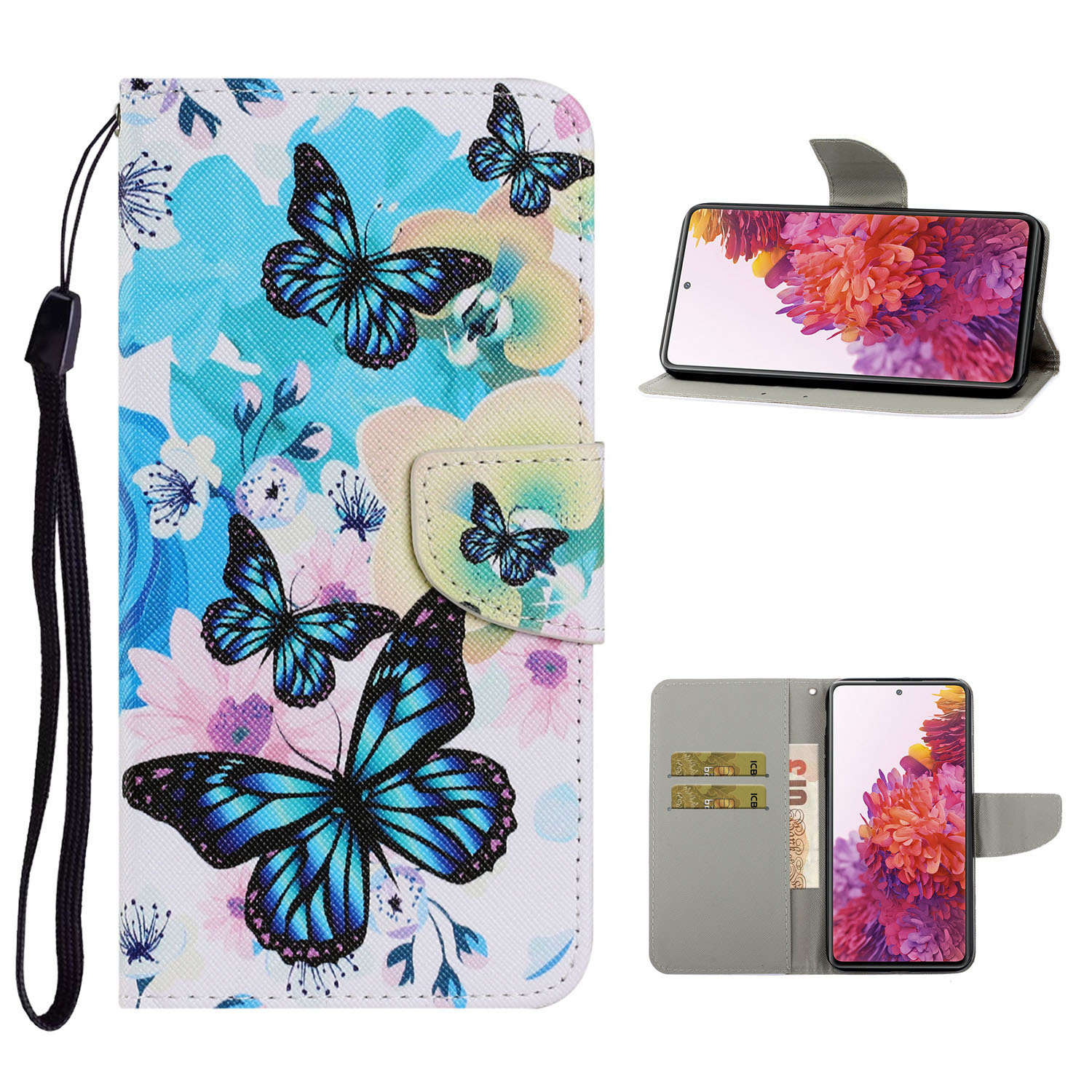 

For Samsung Galaxy S20 FE 5G/Fan Edition 5G/S20 FE/Fan Edition/S20 Lite/S20 FE 2022 Pattern Printing PU Leather Case Flip Stand Wallet Protective Cover - Blue Butterflies, Galaxy S20 FE