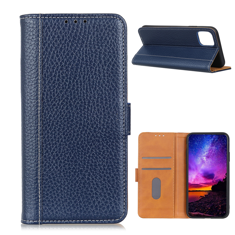 

Controst-Color Litchi Кожаный Кошелек Для Телефона Защитный Чехол Для Samsung Galaxy M51 (боковой Отпечаток Пальцев) - Синий, Galaxy M51