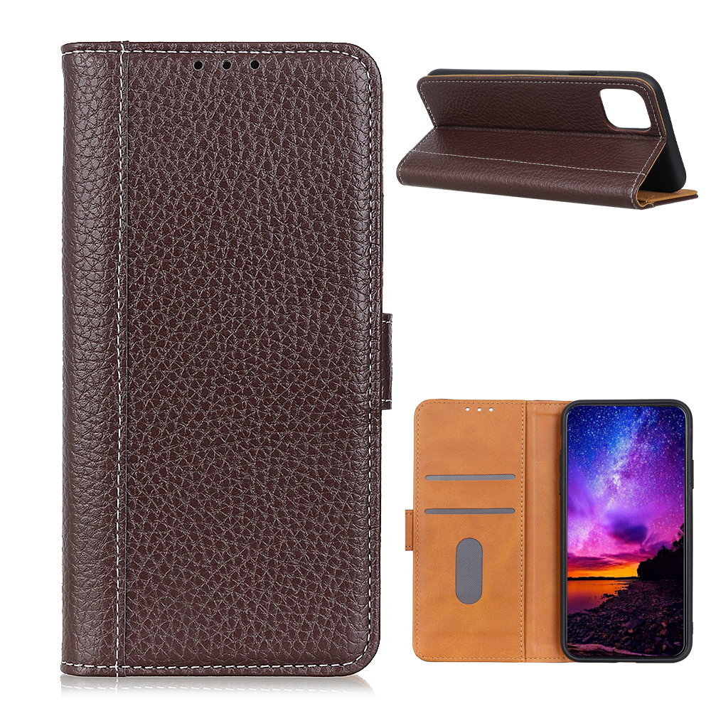 

Contrast-Color Litchi Leather Wallet Phone Protective Case for Samsung Galaxy M51 (Side Fingerprint) - Brown, Galaxy M51