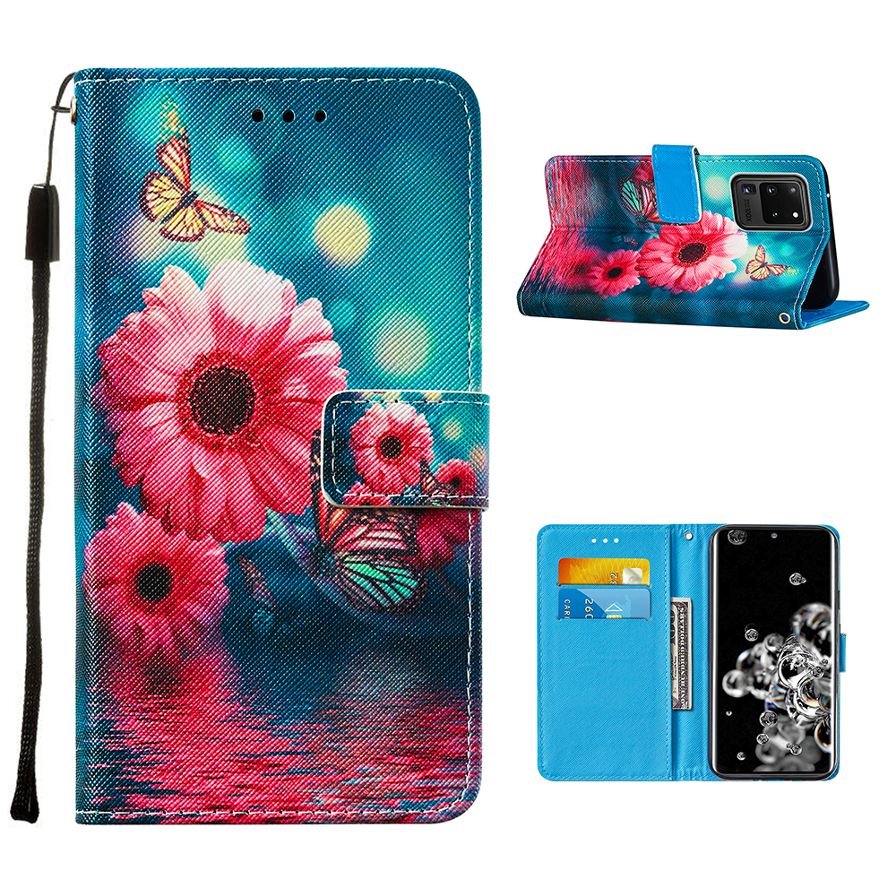 

Pattern Printing Leather Phone Wallet Stand Protective Case for Samsung Galaxy S20 Ultra - Flowers, Galaxy S20 Ultra