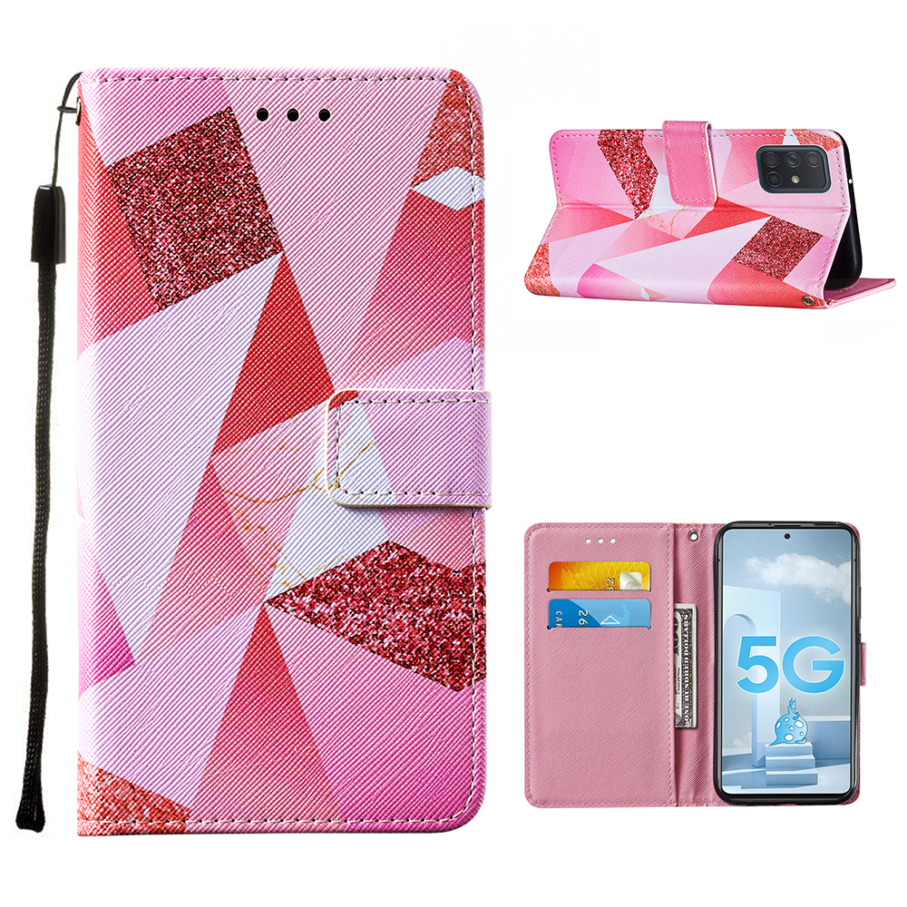 

Stylish Pattern Printing Leather Phone Protective Case for Samsung Galaxy A51 5G SM-A516 - Pink Geometry, Galaxy A51 5G