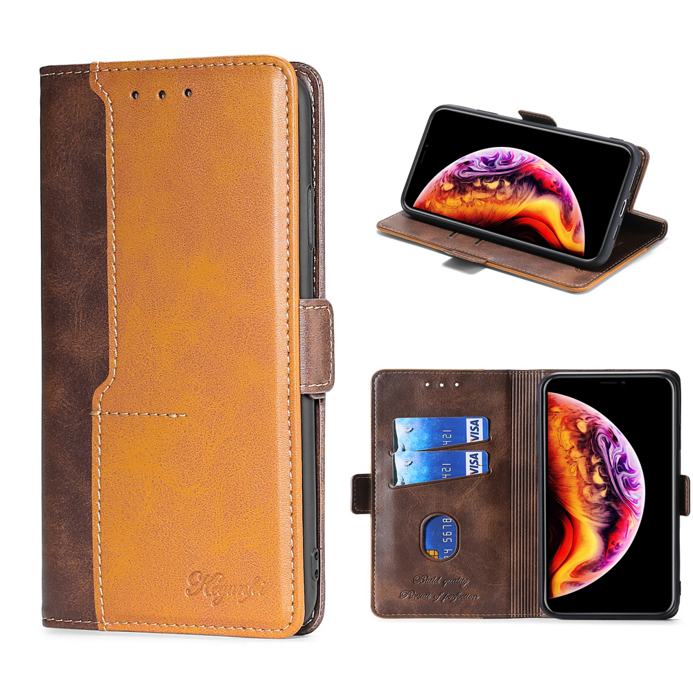 

For Samsung Galaxy S20 FE/S20 Fan Edition/S20 FE 5G/S20 Fan Edition 5G/S20 Lite Contrast-Color Leather Wallet Phone Cover Case with Side Buckle - Light Brown/Brown, Galaxy S20 Lite