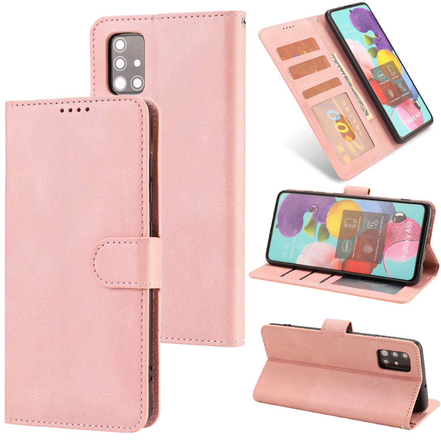 

TPU + PU Leather Wallet Stand Phone Cover Shell for Samsung Galaxy A51 SM-A515/M40s - Pink, Galaxy A51 4G