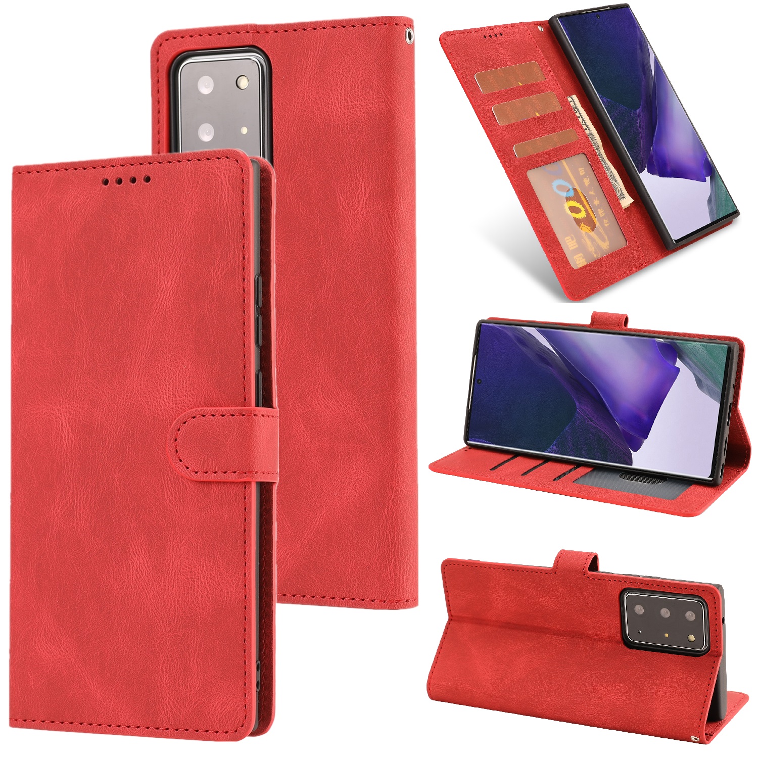 

TPU + Matte PU Кожаный Телефон Защитная Оболочка С Бумажником И Подставкой Для Samsung Galaxy Note20 Ultra / Note20 Ultra 5G - Красный, Galaxy Note20 Ultra