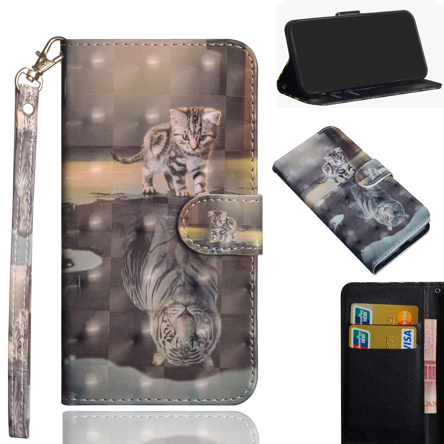 

Light Spot Decor Patterned Wallet Stand Case for Samsung Galaxy A42 5G Leather Cover - Cat/Tiger, Galaxy A42 5G