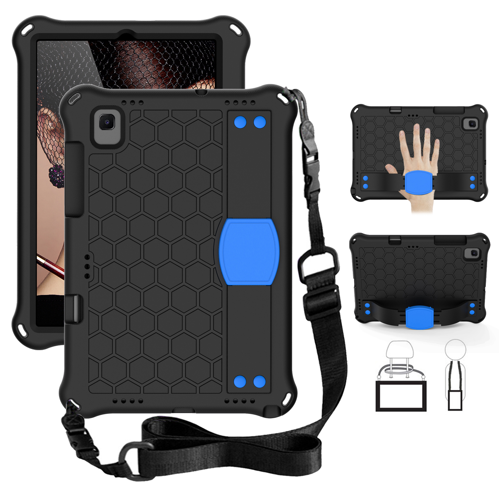 

Сотовая Текстура Eva Shell с Плечевым Ремнем Для Samsung Galaxy Tab S5e SM-T720/T725 Cover - Черный/синий, Galaxy Tab S5e SM-T720