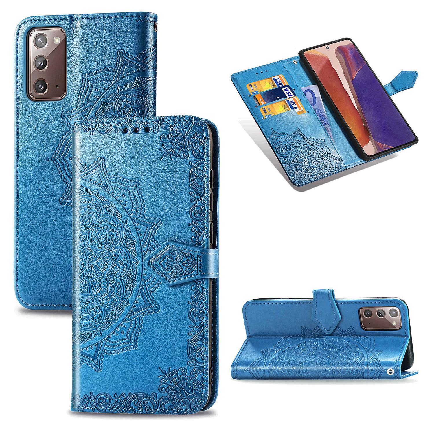 

Embossed Mandala Flower Leather Case with Wallet Stand for Samsung Galaxy Note 20 / Galaxy Note 20 5G - Blue, Galaxy Note 20