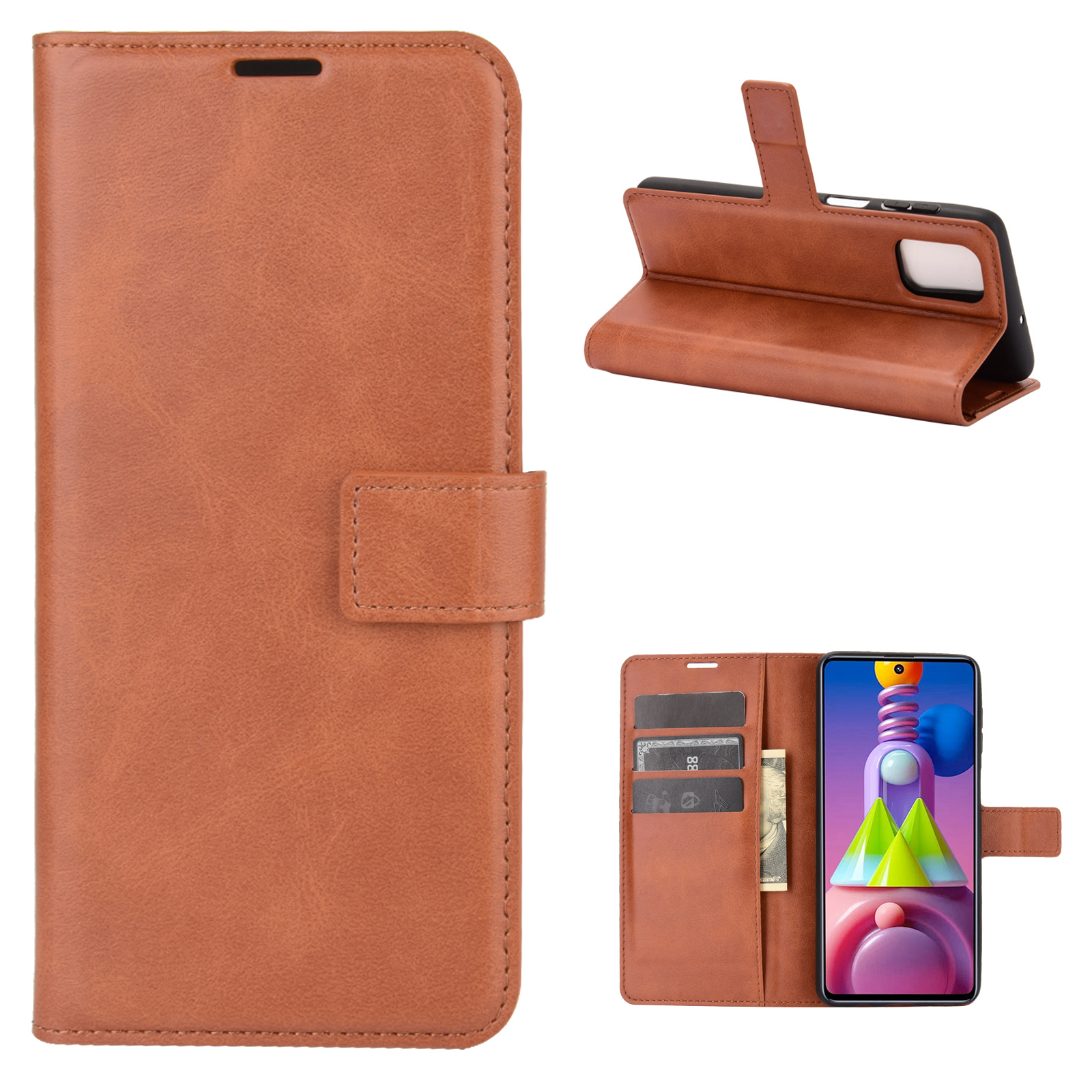 

PU Leather Wallet Stand Phone Protective Shell for Samsung Galaxy M51 - Light Brown, Galaxy M51