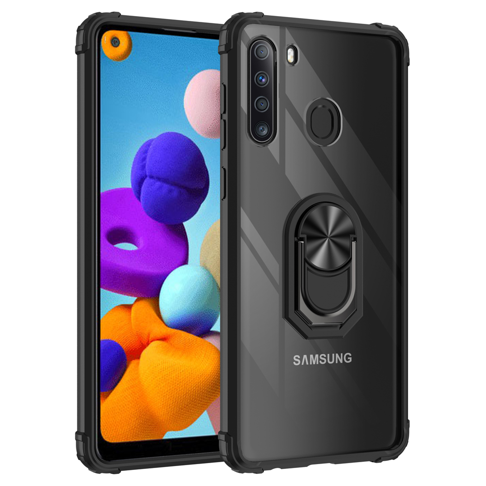 

Держатель Кольца Kickstand PC+TPU Protector Shell Для Samsung Galaxy A21 - Черный, Galaxy A21 (US Version)