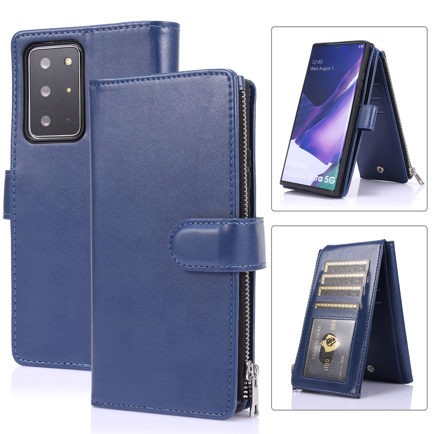 

Leather Coated TPU Wallet Phone Stand Case with 9 Card Slots Kickstand Shell for Samsung Galaxy Note20 Ultra 5G / Galaxy Note20 Ultra - Blue, Galaxy Note20 Ultra 5G