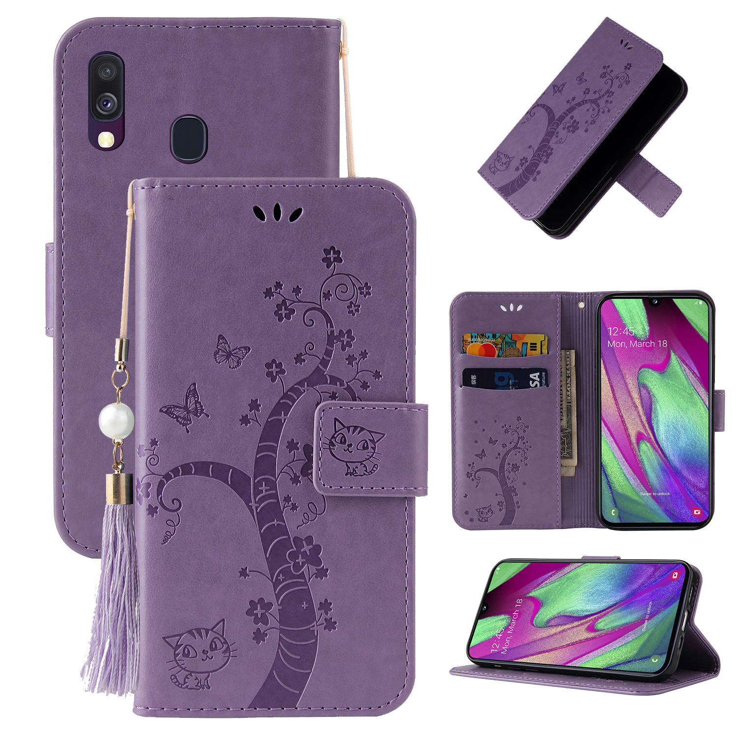 

Imprint Lucky Tree Leather Wallet Case Cover for Samsung Galaxy A20e - Purple, Galaxy A20e