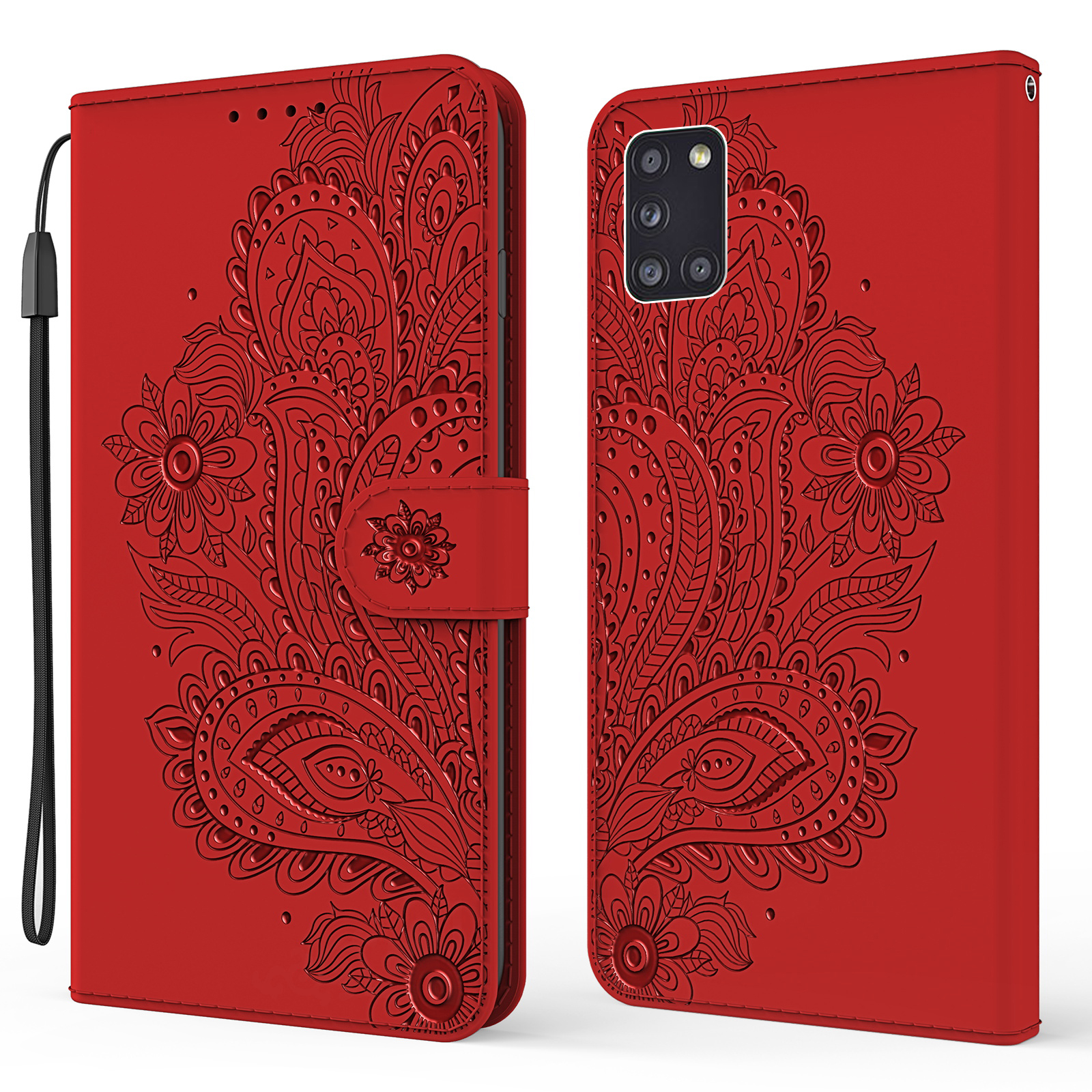 

Imprinted Flower Pattern Leather Wallet Stand Phone Protective Shell for Samsung Galaxy A31 - Red, Galaxy A31