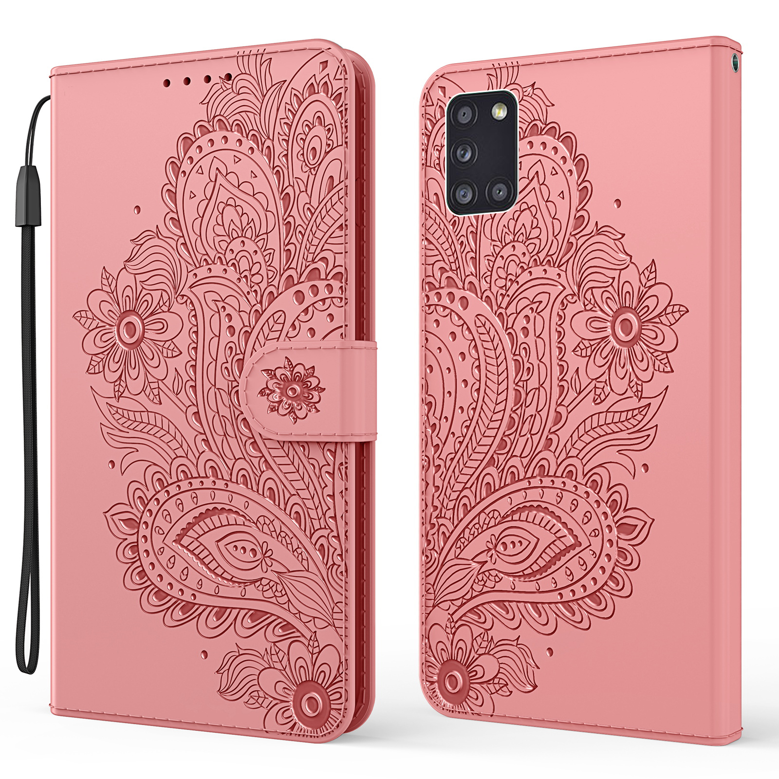 

Imprinted Flower Pattern Leather Wallet Stand Phone Protective Shell for Samsung Galaxy A31 - Pink, Galaxy A31