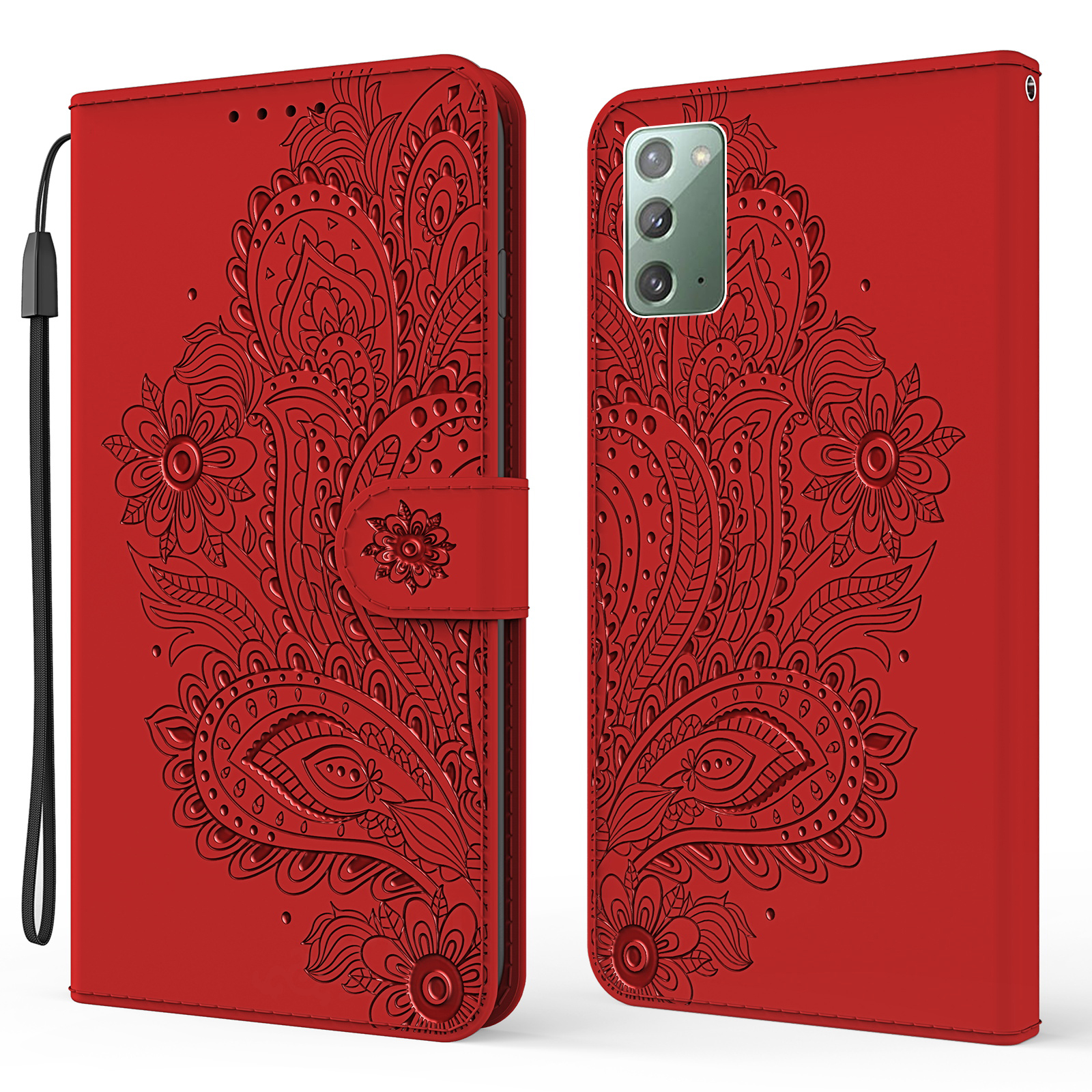 

Imprinted Flower Pattern Leather Wallet Stand Phone Protective Shell for Samsung Galaxy Note20 5G / Galaxy Note20 - Red, Galaxy Note 20 5G
