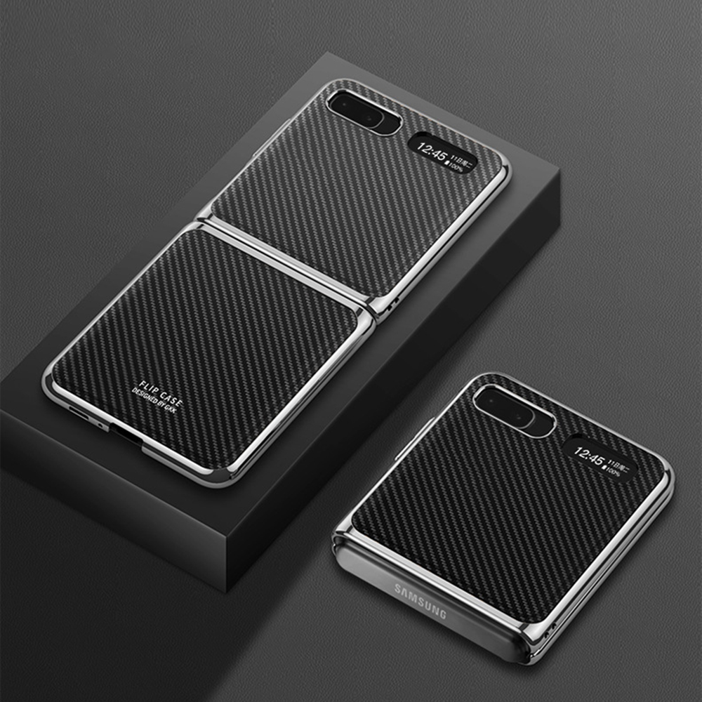 

ГКК Гальванических PU Кожа Складка Телефон Защитный Чехол Для Samsung Galaxy Z Флип - Черное Углеродное Волокно, Galaxy Z Flip