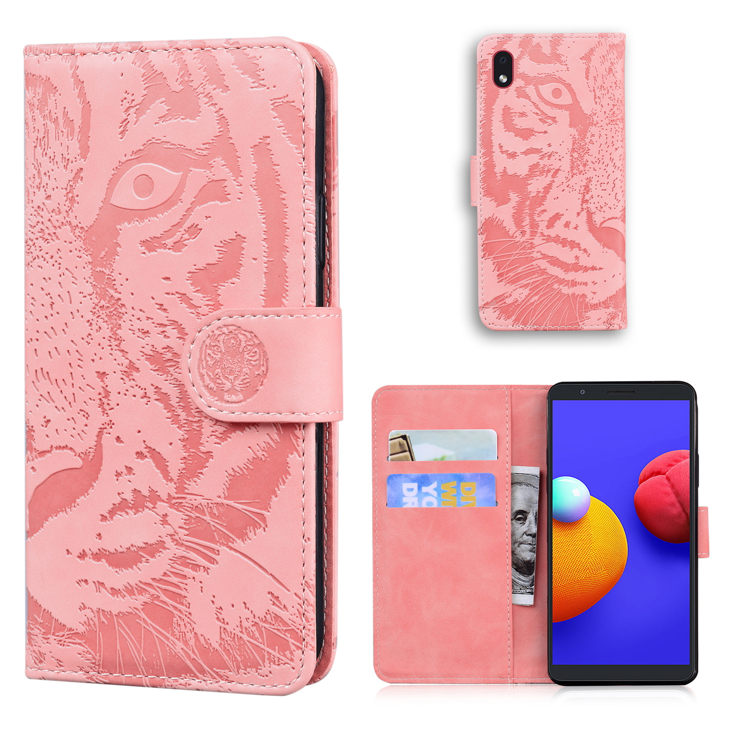 

Tiger Face Imprinting Wallet Stand Leather Phone Case for Samsung Galaxy A01 Core/Samsung Galaxy M01 Core - Pink, Galaxy A01 Core
