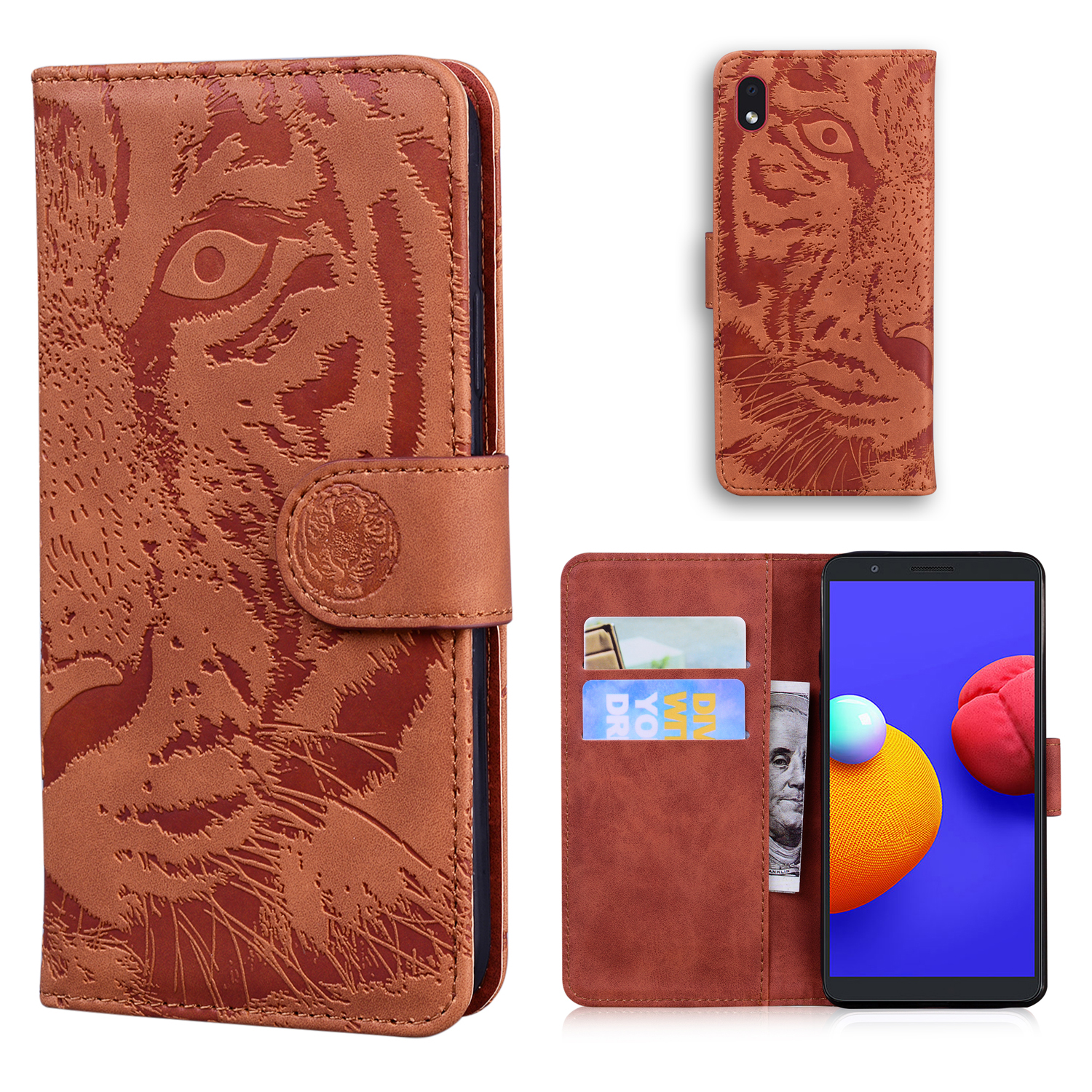 

Tiger Face Imprinting Wallet Stand Leather Phone Case for Samsung Galaxy A01 Core/Samsung Galaxy M01 Core - Brown, Galaxy A01 Core