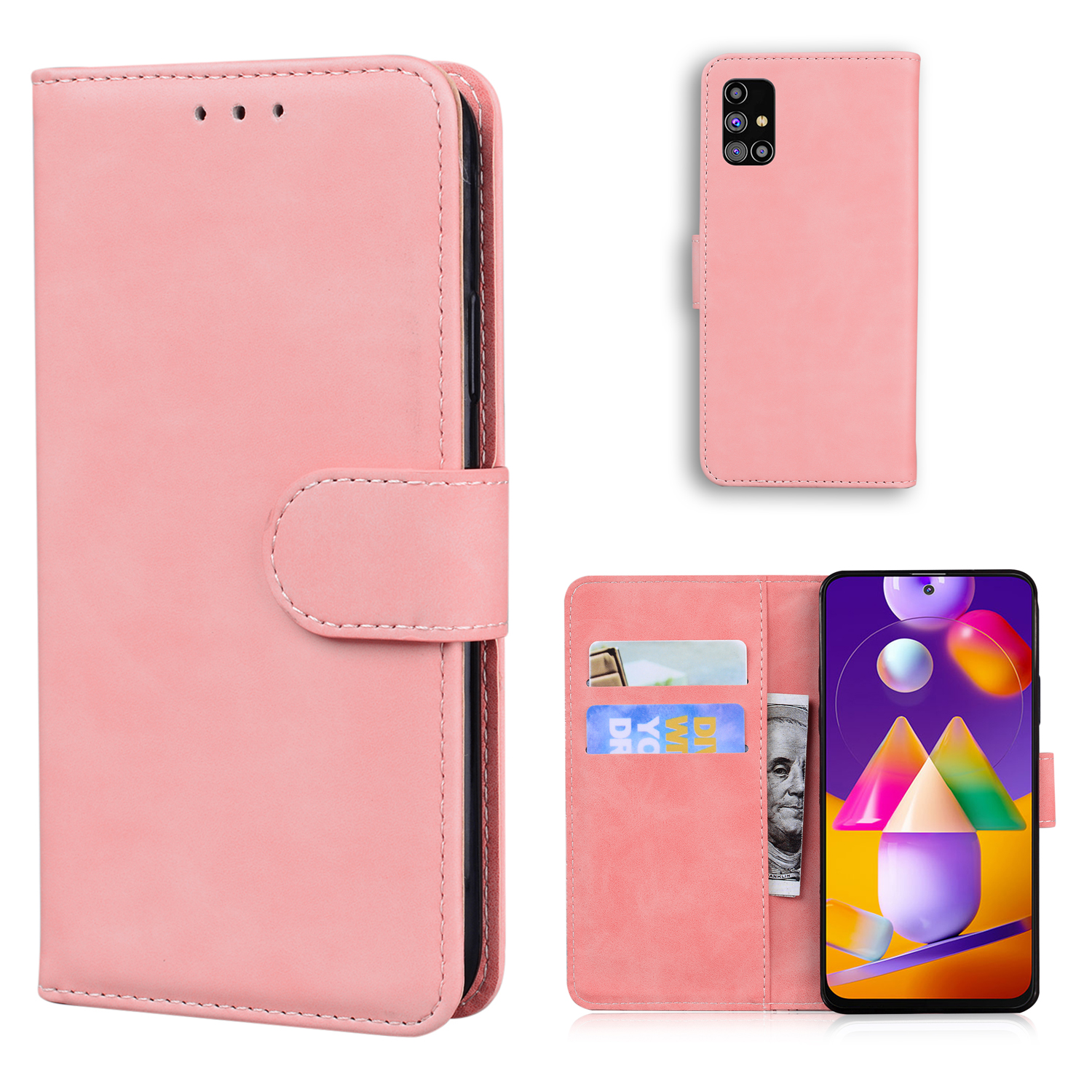 

Wallet Stand Magnetic Clasp PU Leather Case for Samsung Galaxy M31s - Pink, Galaxy M31s