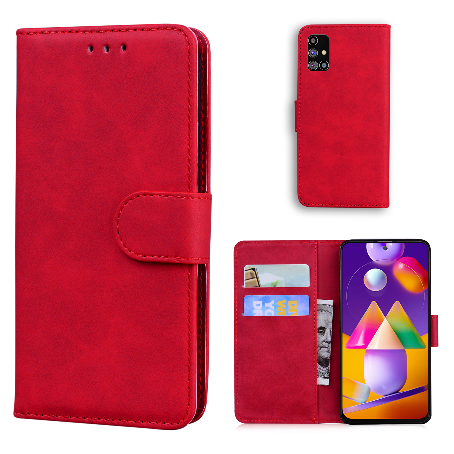 

Wallet Stand Magnetic Clasp PU Leather Case for Samsung Galaxy M31s - Red, Galaxy M31s