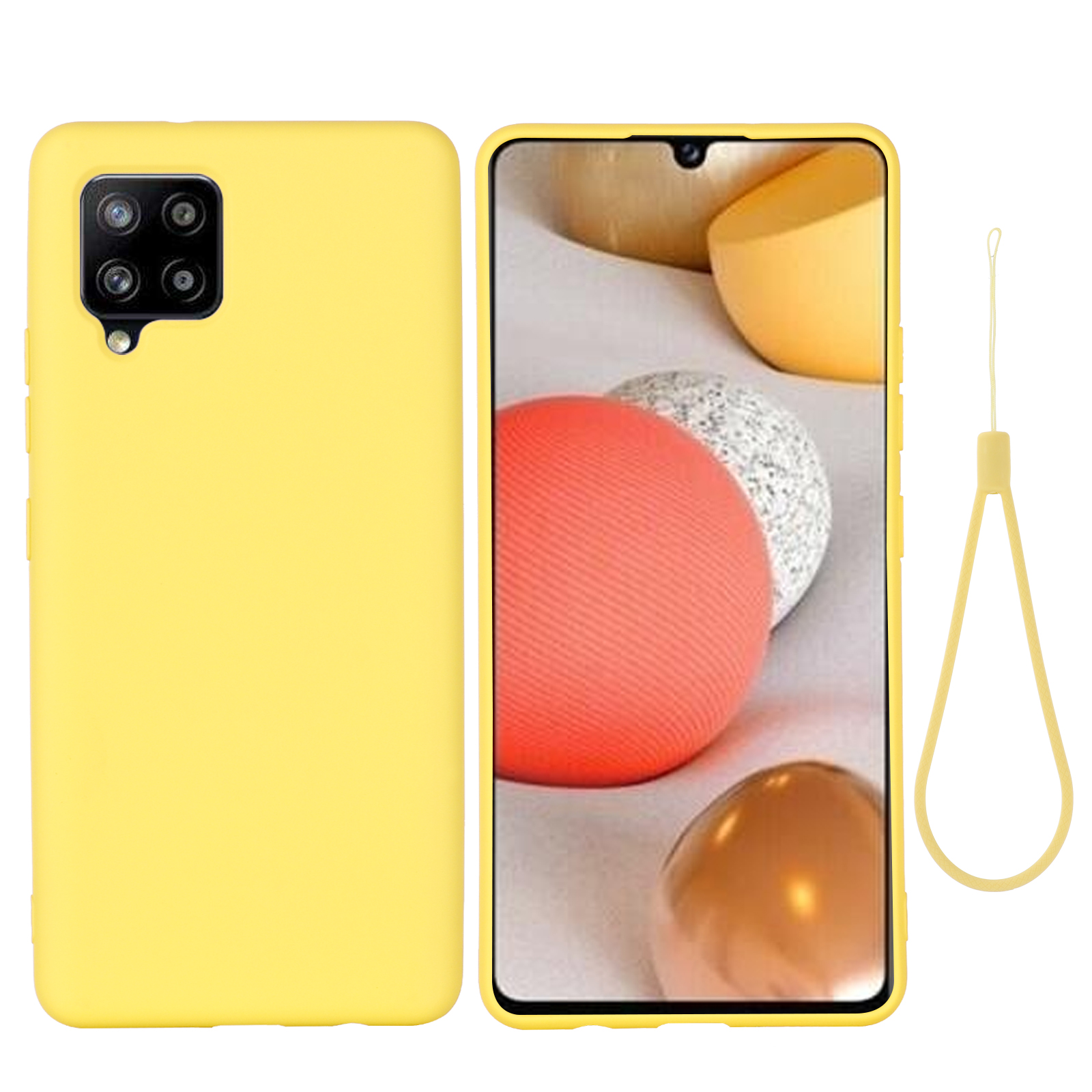 

Жидкая Силиконовая Мягкая Телефонная Крышка с Ремешком Для Samsung Galaxy A42 5G - Желтый, Galaxy A42 5G