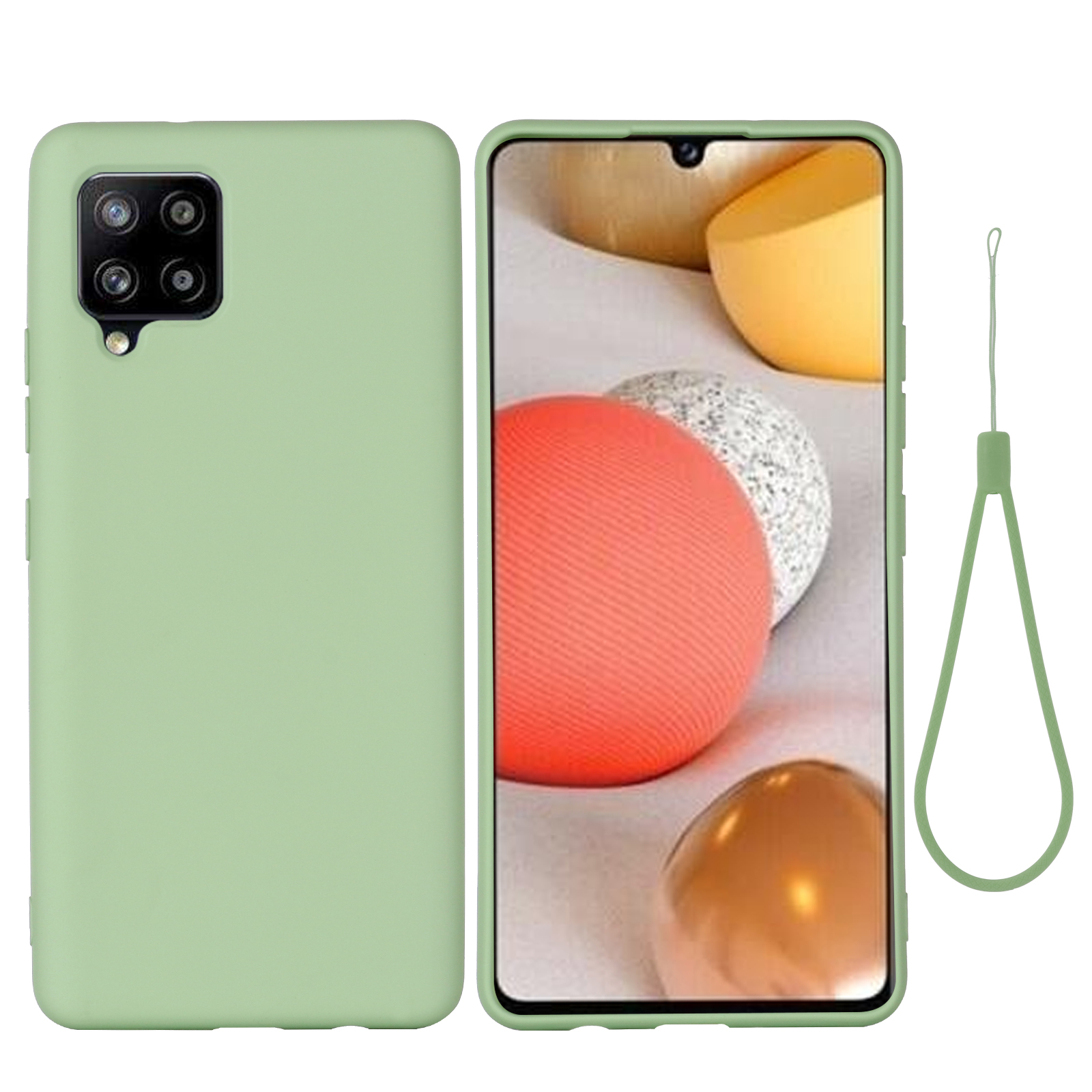 

Liquid Silicone Soft Phone Cover with Strap for Samsung Galaxy A42 5G - Green, Galaxy A42 5G