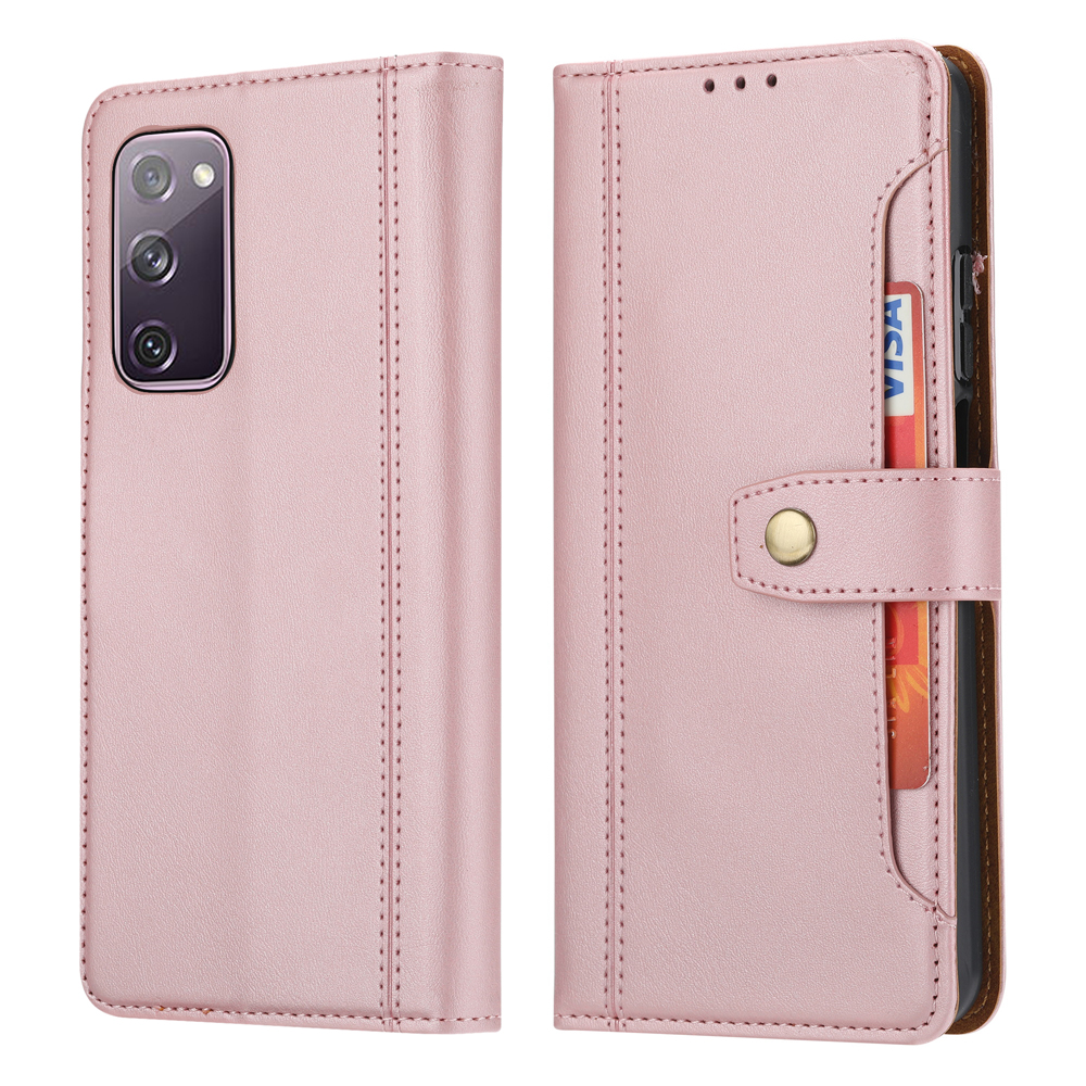 

Кожаная Кошелька Подставка Для Телефона с Вспомогательной Подставкой Для Samsung Galaxy S20 fe 4G/5G/2022/S20 Lite - Розовое Золото, Galaxy S20 FE 5G