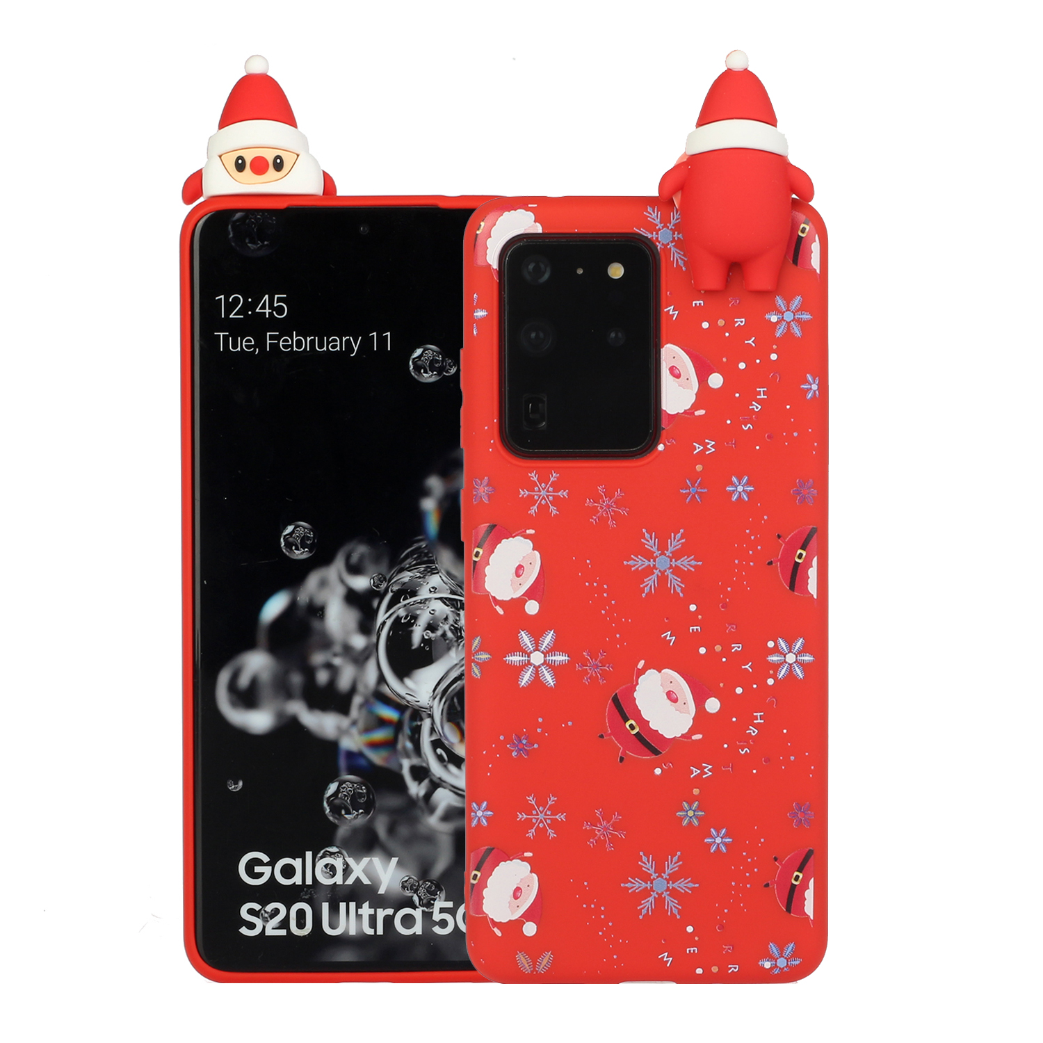 

3D Christmas Doll Decor TPU Phone Cover Case for Samsung Galaxy S20 Ultra - Santa Sticker, Galaxy S20 Ultra