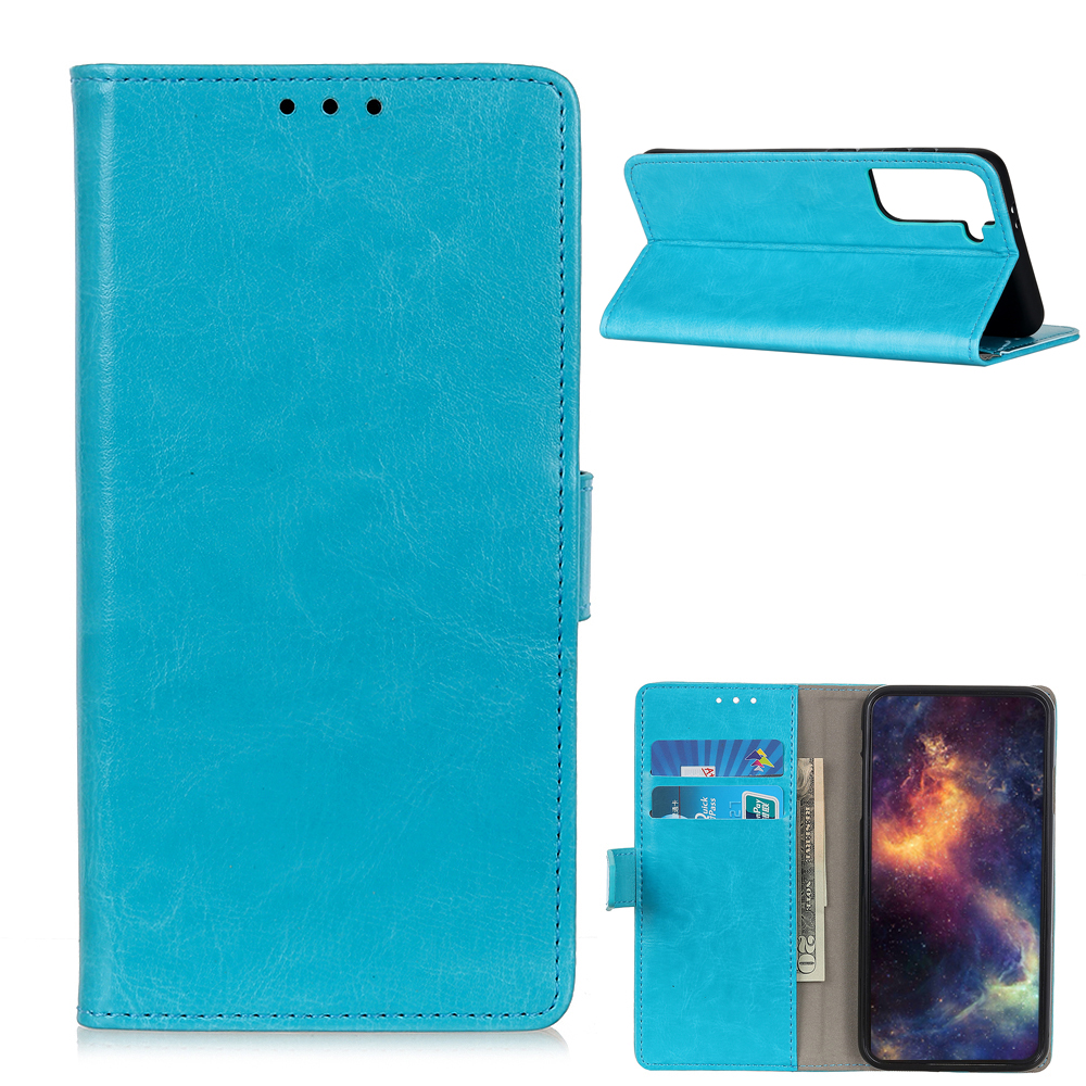 

Crazy Horse Wallet Stand Leather Flip Shell for Samsung Galaxy S21 5G Case - Blue, Galaxy S21 5G