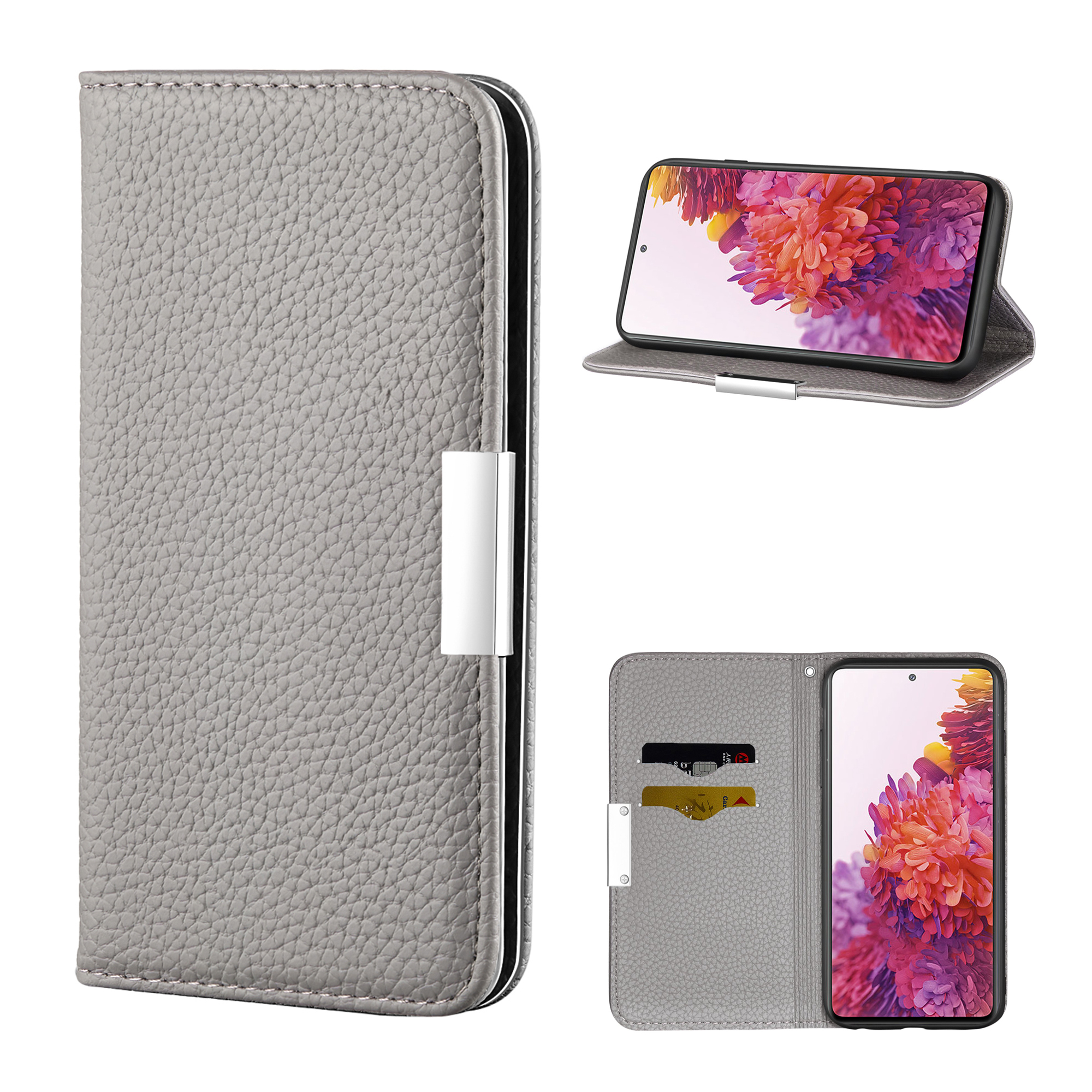 

Metal Buckle Automatic absorption Litchi Skin Leather Cover with Card Holder for Samsung Galaxy S20 FE 4G/5G/2022/S20 Lite - Grey, Galaxy S20 Lite