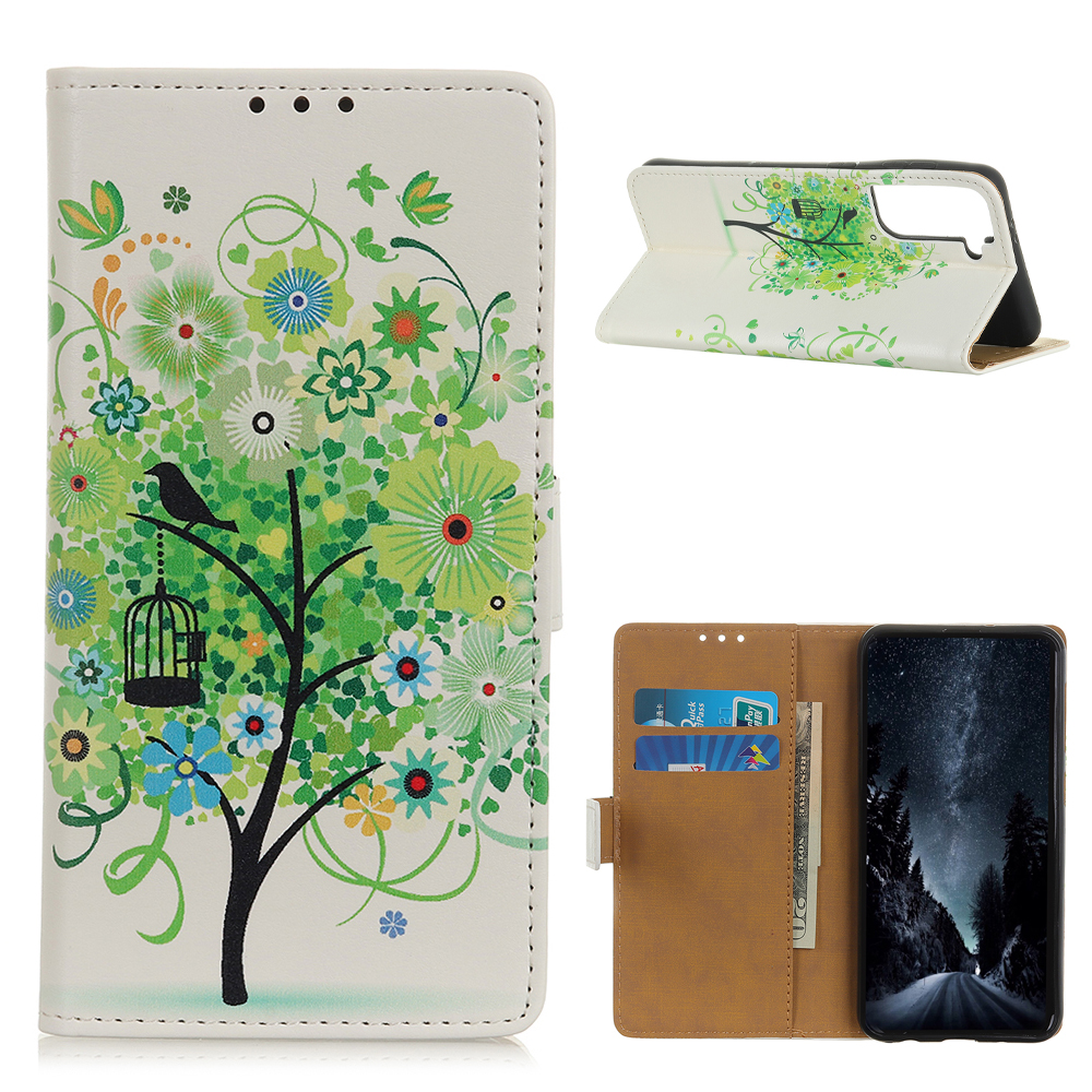 

Pattern Printing Protector for Samsung Galaxy S21+ 5G Wallet Stand Leather Case - Green Tree, Samsung Galaxy S21+