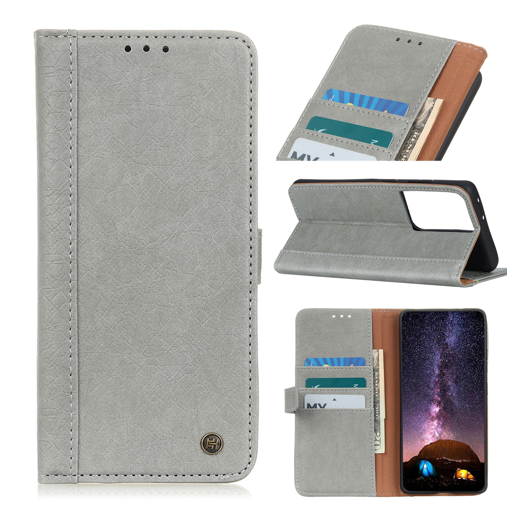 

Rhino Texture Wallet Stand Phone Shell for Samsung Galaxy S21 Ultra 5G - Grey, Galaxy S21 Ultra 5G